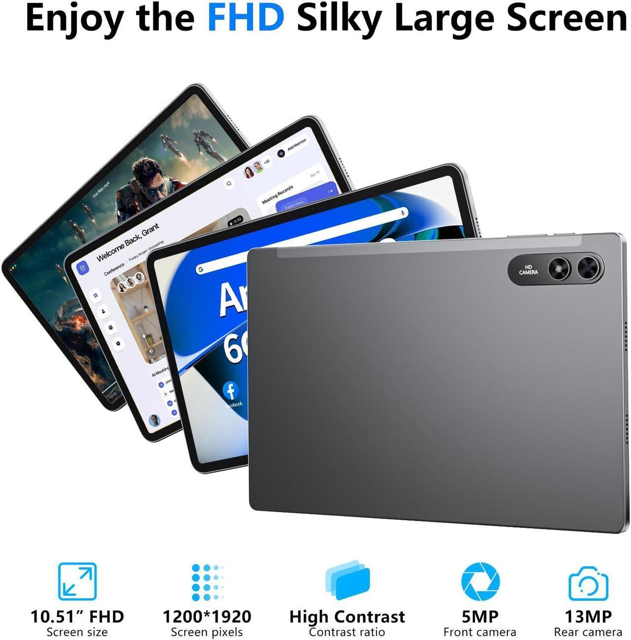 Alt view image 2 of 5 - Naclud 10.51 Inch Tablet, 6GB RAM 128GB ROM, Android 13 Tablet with Decorative Perforated Case, Octa-Core 2.0Ghz Processor, 1920*1200 FHD Screen, 5MP+13MP Camera, 6200mAh, GPS, WiFi, Bluetooth (Pink)
