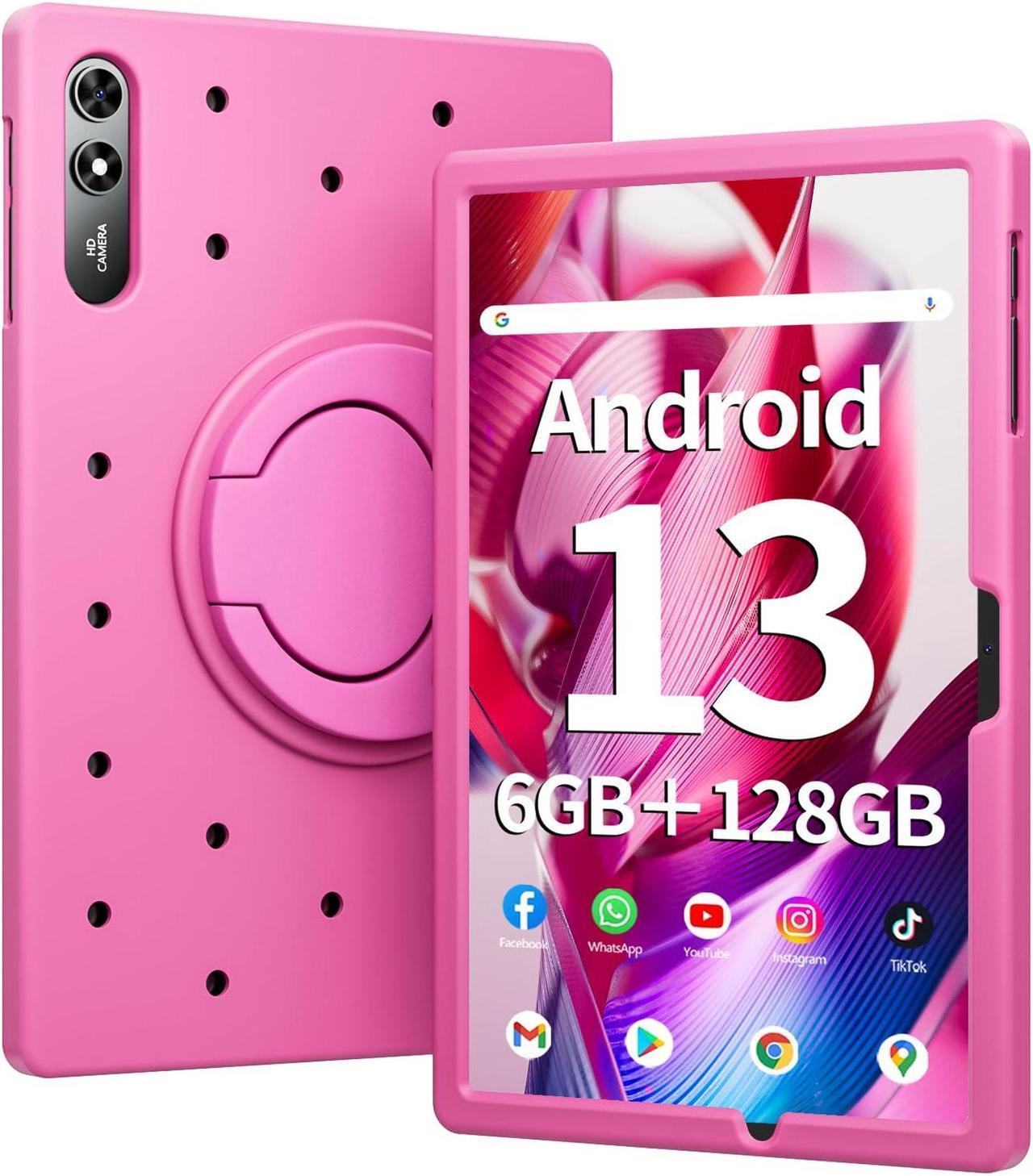 Main image of Naclud 10.51 Inch Tablet, 6GB RAM 128GB ROM, Android 13 Tablet with Decorative Perforated Case, Octa-Core 2.0Ghz Processor, 1920*1200 FHD Screen, 5MP+13MP Camera, 6200mAh, GPS, WiFi, Bluetooth (Pink)