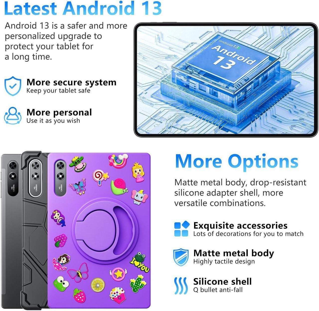 Alt view image 4 of 5 - Naclud 10.51 Inch Tablet, 6GB RAM 128GB ROM, Android 13 Tablet with Decorative Perforated Case, Octa-Core 2.0Ghz Processor, 1920*1200 FHD Screen, 5MP+13MP Camera, 6200mAh, GPS, WiFi, Bluetooth (Pink)
