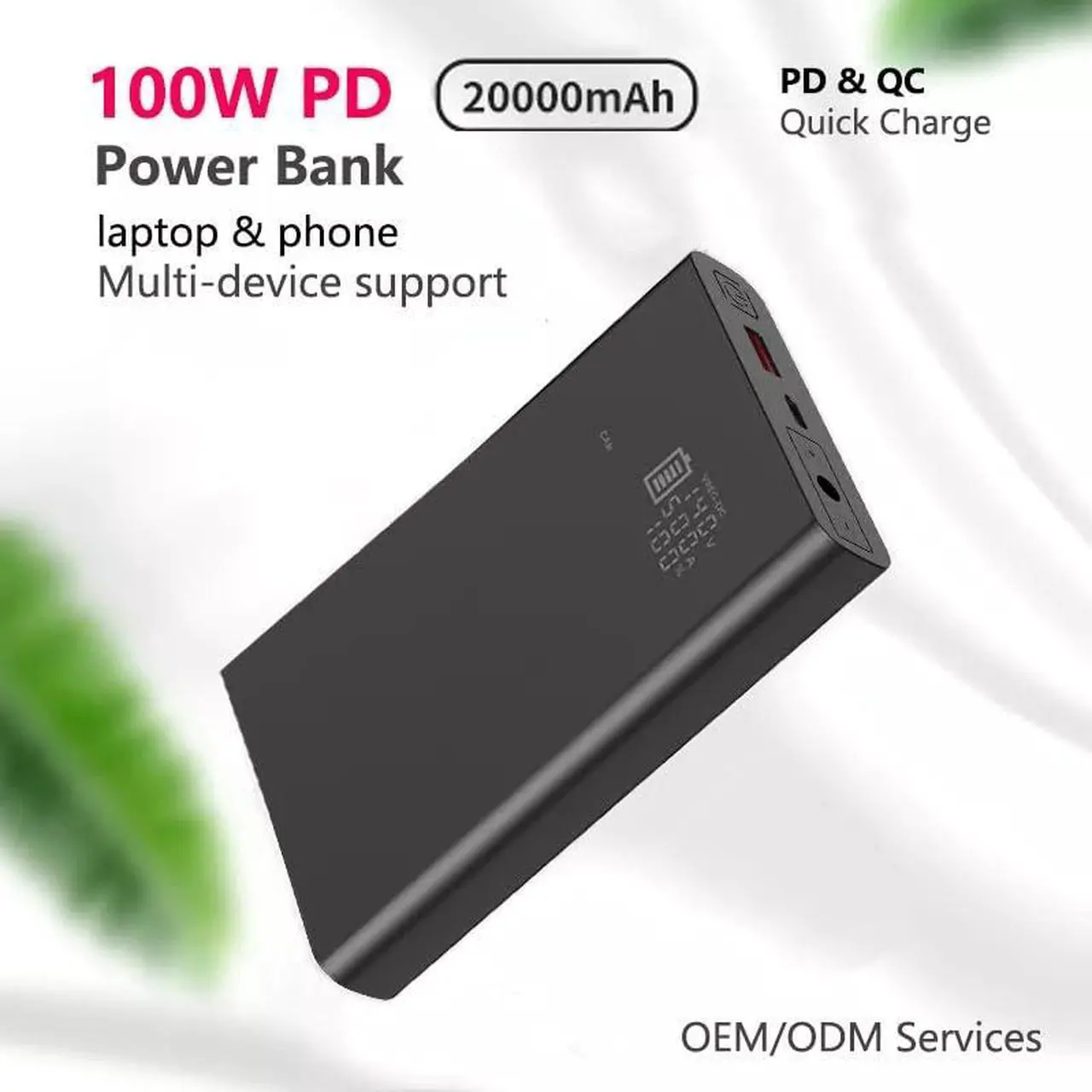 Alt view image 2 of 5 - 20000mAh 120W DC 5V 6V 7.4V 9V 12V 15V 16V 16.5V 18V 19V 19.5V 20V 24V 3A 4A 5A Laptop Charger Power Bank 100W USB C PD3.0 Battery Pack for MacBook Dell HP Lenovo XPS IPad iPhone Samsung Steam Deck