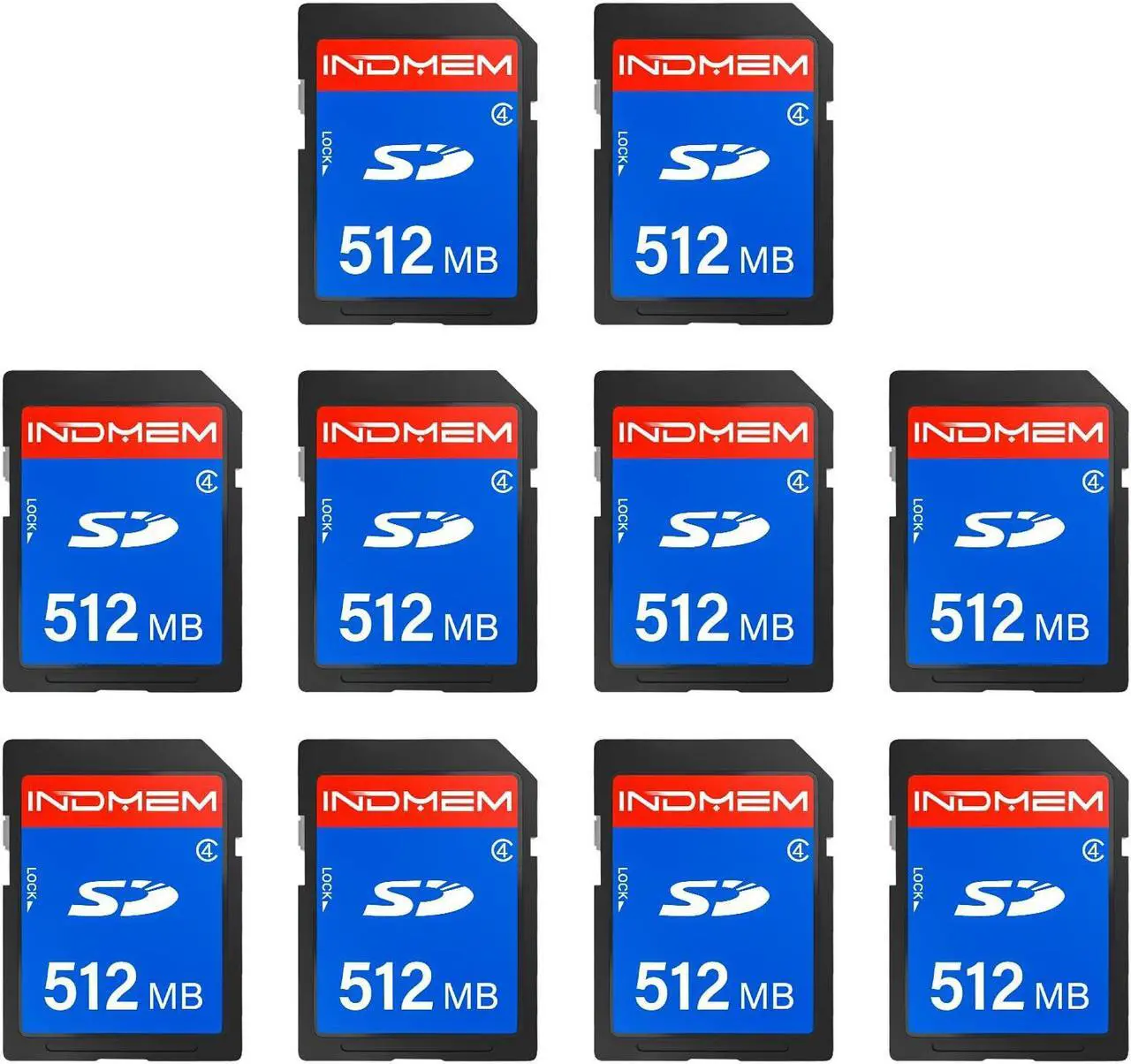Main image of INDMEM SD Card 512MB, 10 Packs Class 4 512MB Flash Memory Card MLC Standard Secure Digital Cards Camera Cards
