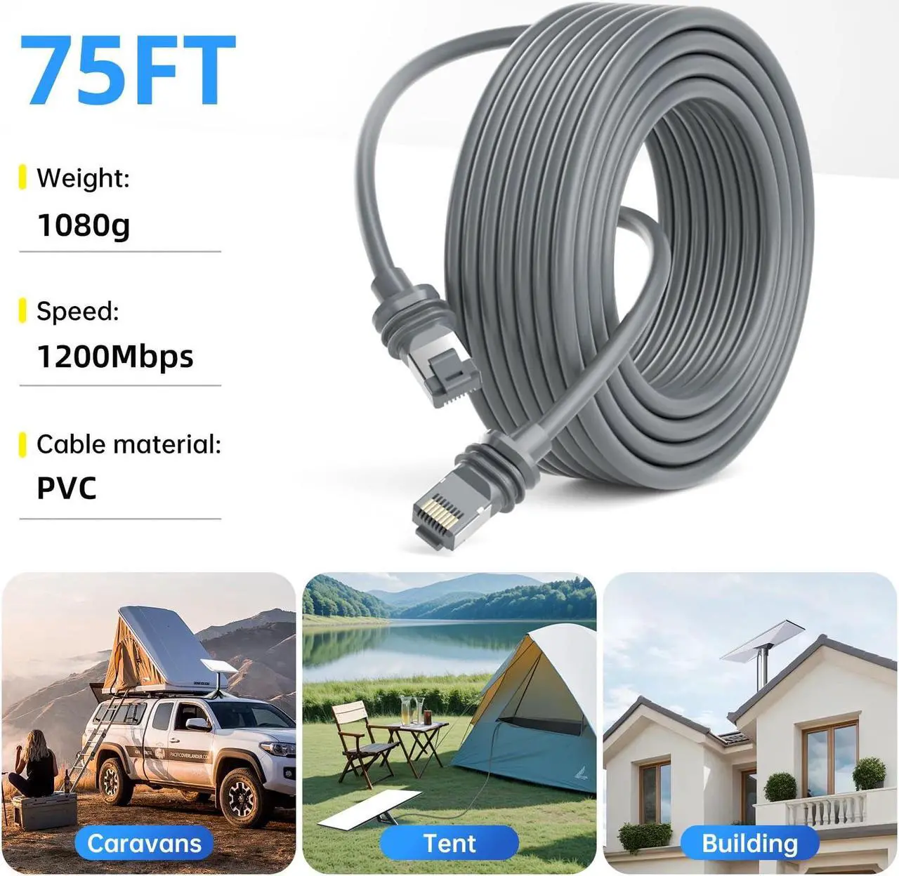 Alt view image 5 of 5 - Starlink gen 3 cable,75ft/23m replacement cable for starlink V3,Standard Actuated Star link cord accessories,SL ethernet cable -Gray