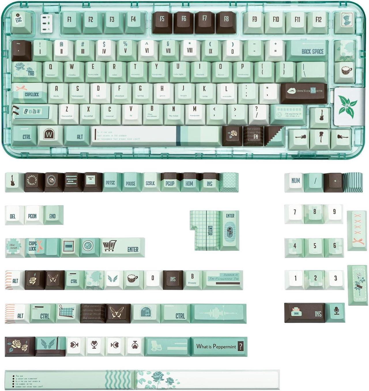 Alt view image 2 of 5 - TIMSEKER Mint Mambo 147 Keys Mint Green Keycaps Set, Custom Cherry Profile Keycaps, Five Side Dye Sub PBT Keycaps for 61/64/68/75/84/87/104/108 Mechanical Keyboard, 1.5mm Thickness Keycaps