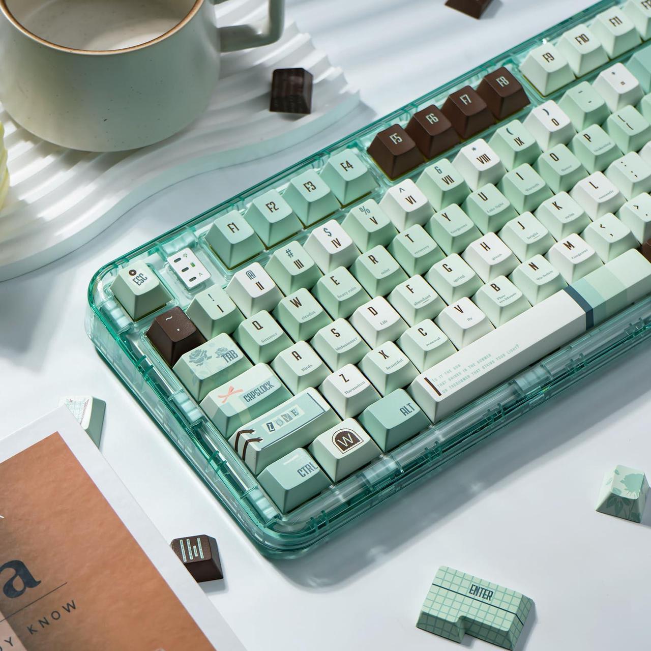 Main image of TIMSEKER Mint Mambo 147 Keys Mint Green Keycaps Set, Custom Cherry Profile Keycaps, Five Side Dye Sub PBT Keycaps for 61/64/68/75/84/87/104/108 Mechanical Keyboard, 1.5mm Thickness Keycaps