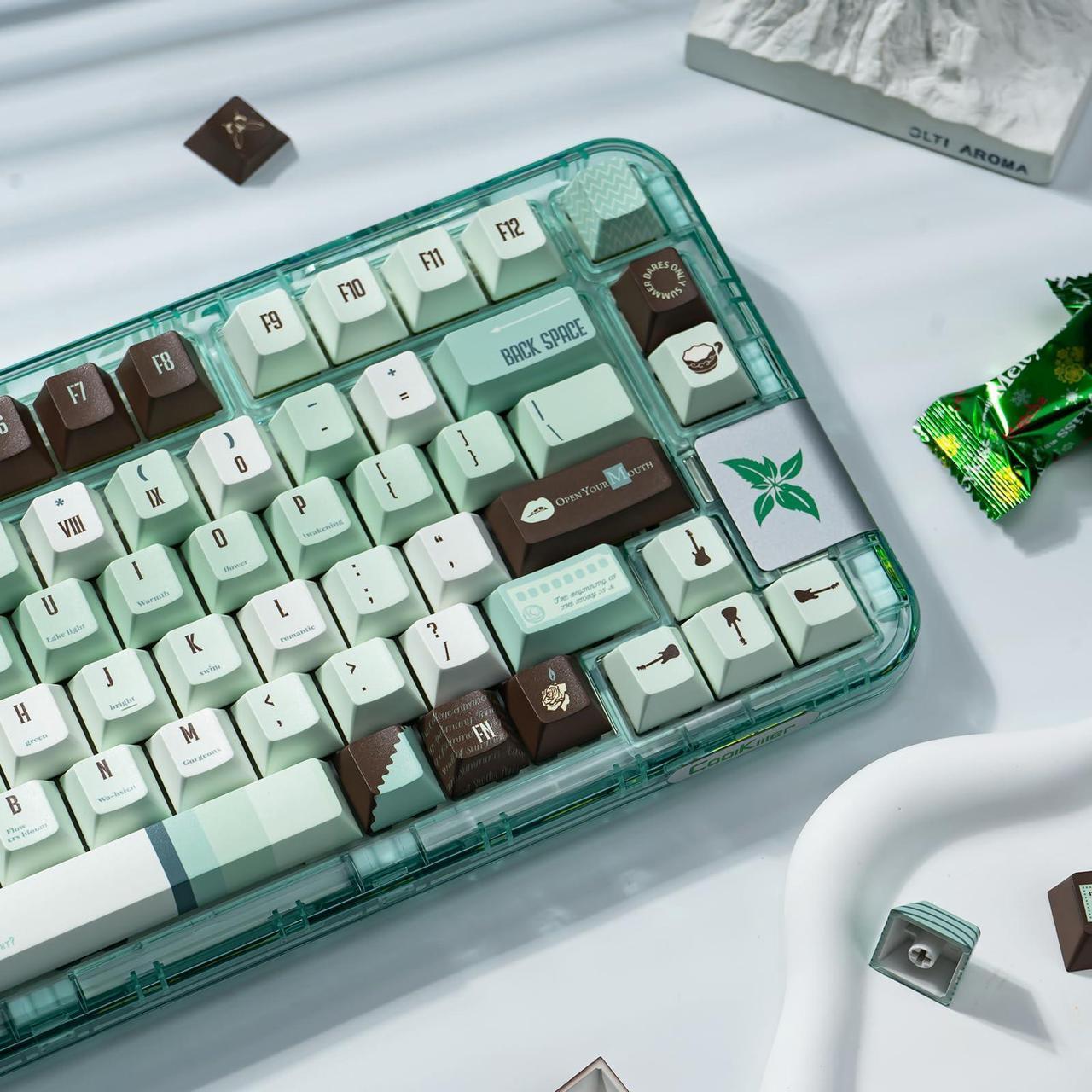 Alt view image 4 of 5 - TIMSEKER Mint Mambo 147 Keys Mint Green Keycaps Set, Custom Cherry Profile Keycaps, Five Side Dye Sub PBT Keycaps for 61/64/68/75/84/87/104/108 Mechanical Keyboard, 1.5mm Thickness Keycaps