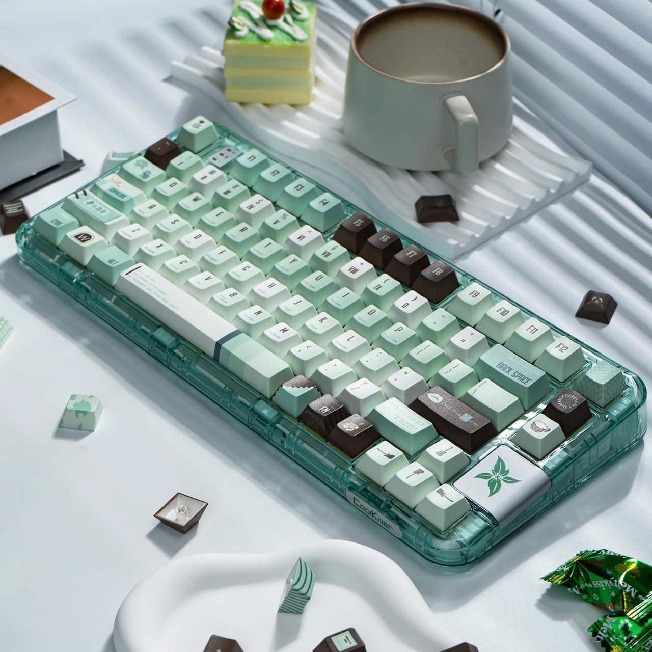 Alt view image 5 of 5 - TIMSEKER Mint Mambo 147 Keys Mint Green Keycaps Set, Custom Cherry Profile Keycaps, Five Side Dye Sub PBT Keycaps for 61/64/68/75/84/87/104/108 Mechanical Keyboard, 1.5mm Thickness Keycaps