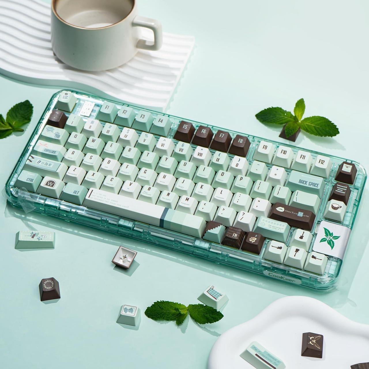 Alt view image 3 of 5 - TIMSEKER Mint Mambo 147 Keys Mint Green Keycaps Set, Custom Cherry Profile Keycaps, Five Side Dye Sub PBT Keycaps for 61/64/68/75/84/87/104/108 Mechanical Keyboard, 1.5mm Thickness Keycaps
