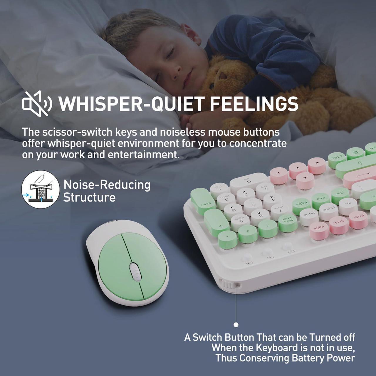 Alt view image 3 of 5 - Wireless Keyboard and Mouse Set, 105 Keys Full-Size Cute Colorful Keyboard and Mouse with Retro Typewriter for PC/Mac/Laptop/Tablet/Computer/Windows Green
