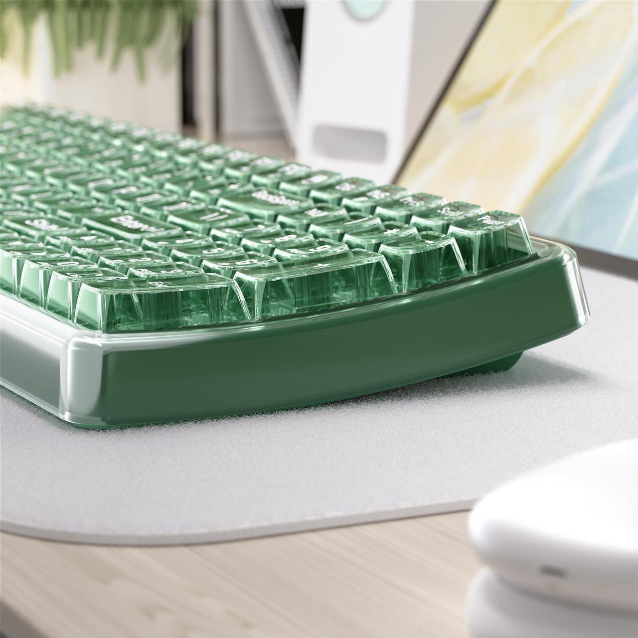 Alt view image 3 of 5 - UBOTIE Bluetooth Wireless Transparent Keyboard, Dual Mode BT1 BT2 USB Receiver Connection 100keys BT Keyboard with Power On Off for Laptop PC Tablet Smart Phones(Green)