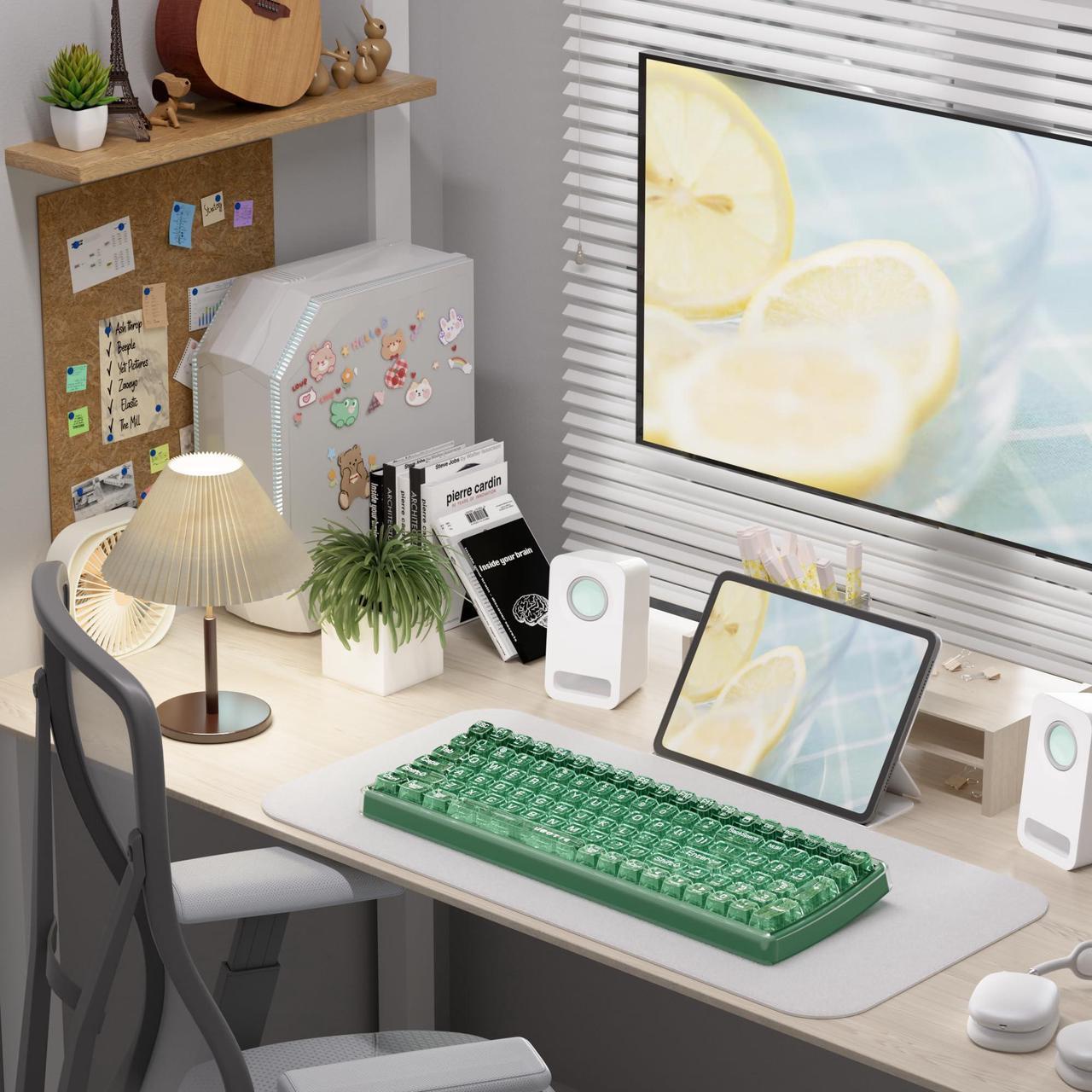 Alt view image 2 of 5 - UBOTIE Bluetooth Wireless Transparent Keyboard, Dual Mode BT1 BT2 USB Receiver Connection 100keys BT Keyboard with Power On Off for Laptop PC Tablet Smart Phones(Green)