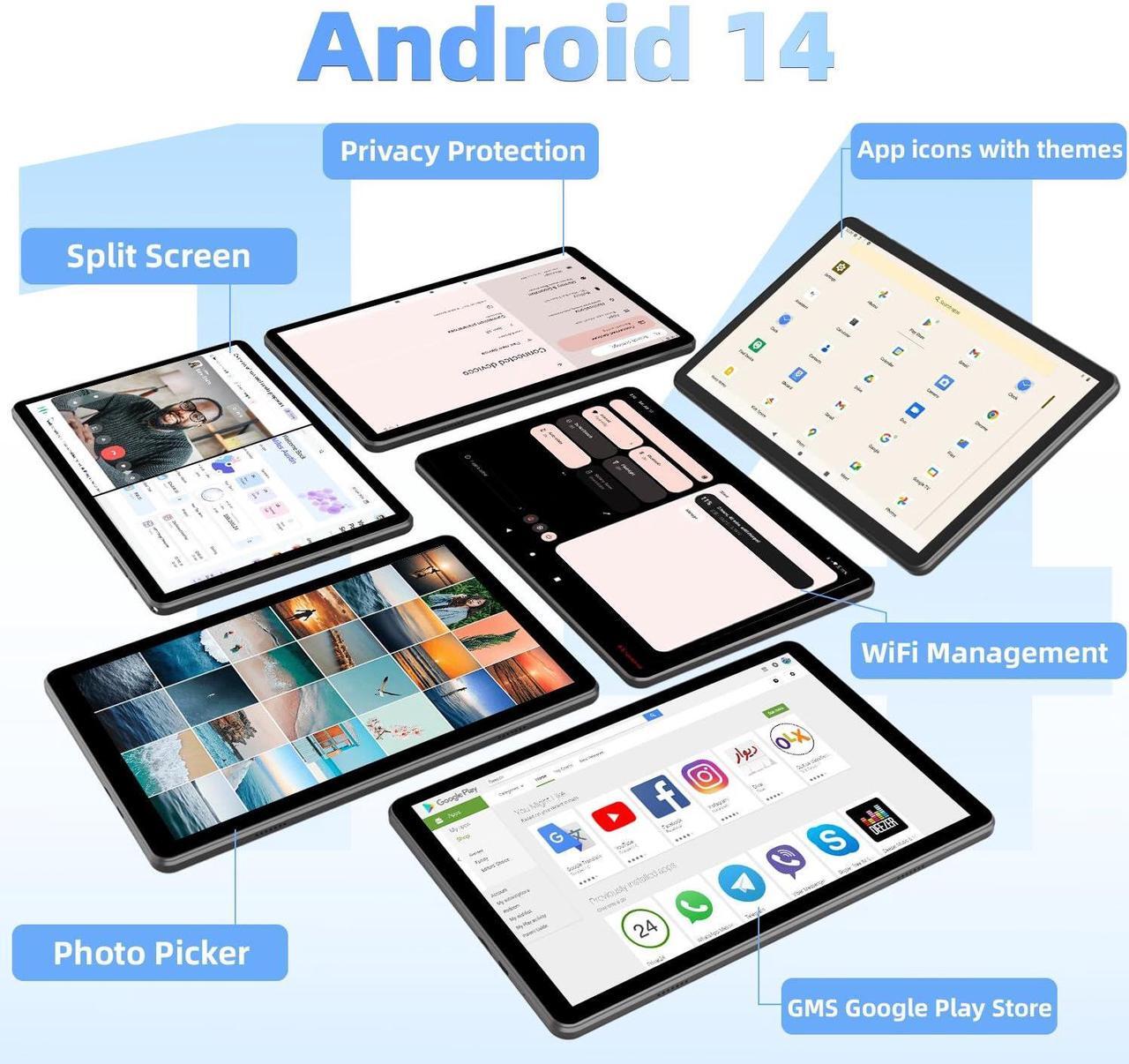 Alt view image 3 of 4 - Android 14 Tablet, Octa-Core Processor+64GB ROM+10GB RAM (4+6), 10.1 Inch Tablet with 8000mAh Battery, 18W PD Charging,1280x800 IPS Screen, Dual Band WiFi, Bluetooth,Tablet with Case,Stylus - Blue