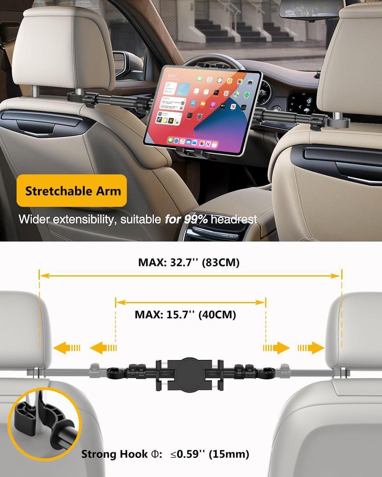 Alt view image 3 of 5 - YOOZ Car Headrest Tablet Holder, Car Back Seat Tablet Mount Kids [Stretchable & Ultra-Stable] Between Seats Tablet Stand for Switch, iPad Pro Air Mini, Lenovo, iPhone, 4-12.9" Tablets & Phones