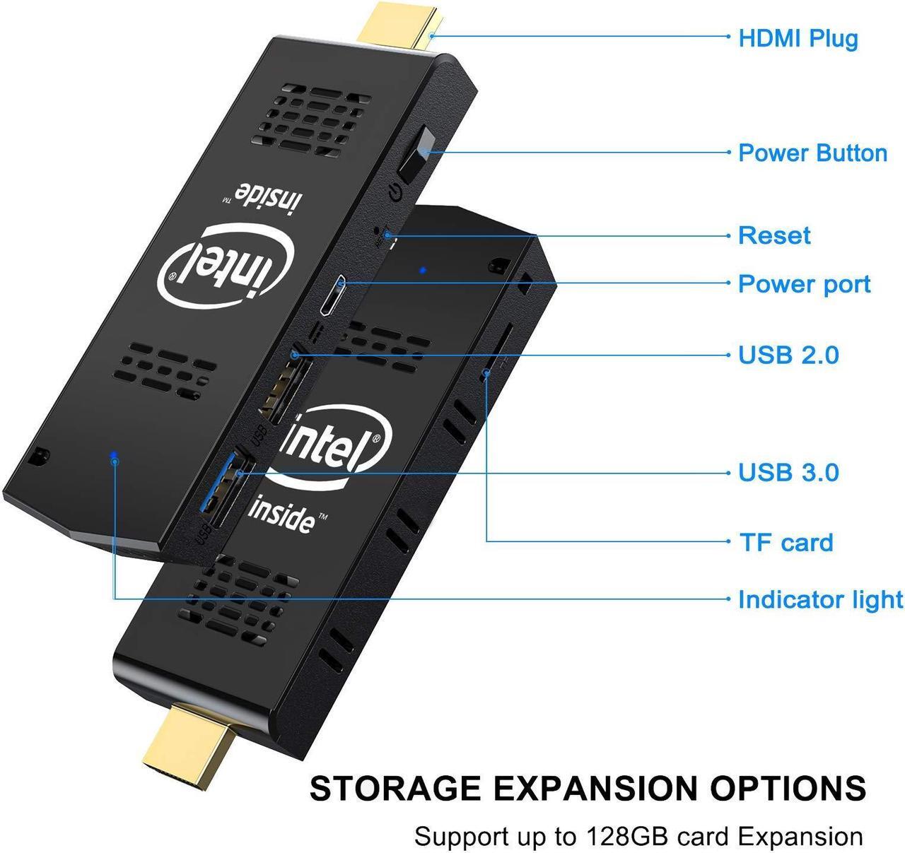 Alt view image 3 of 5 - PC Stick Mini Computer Stick 128GB ROM 4GB RAM with Intel Atom Z8350 & Windows 10 Pro Support Auto-On After Power Failure,Support 4K HD,Dual Band WiFi 2.4G/5G, BT 4.2