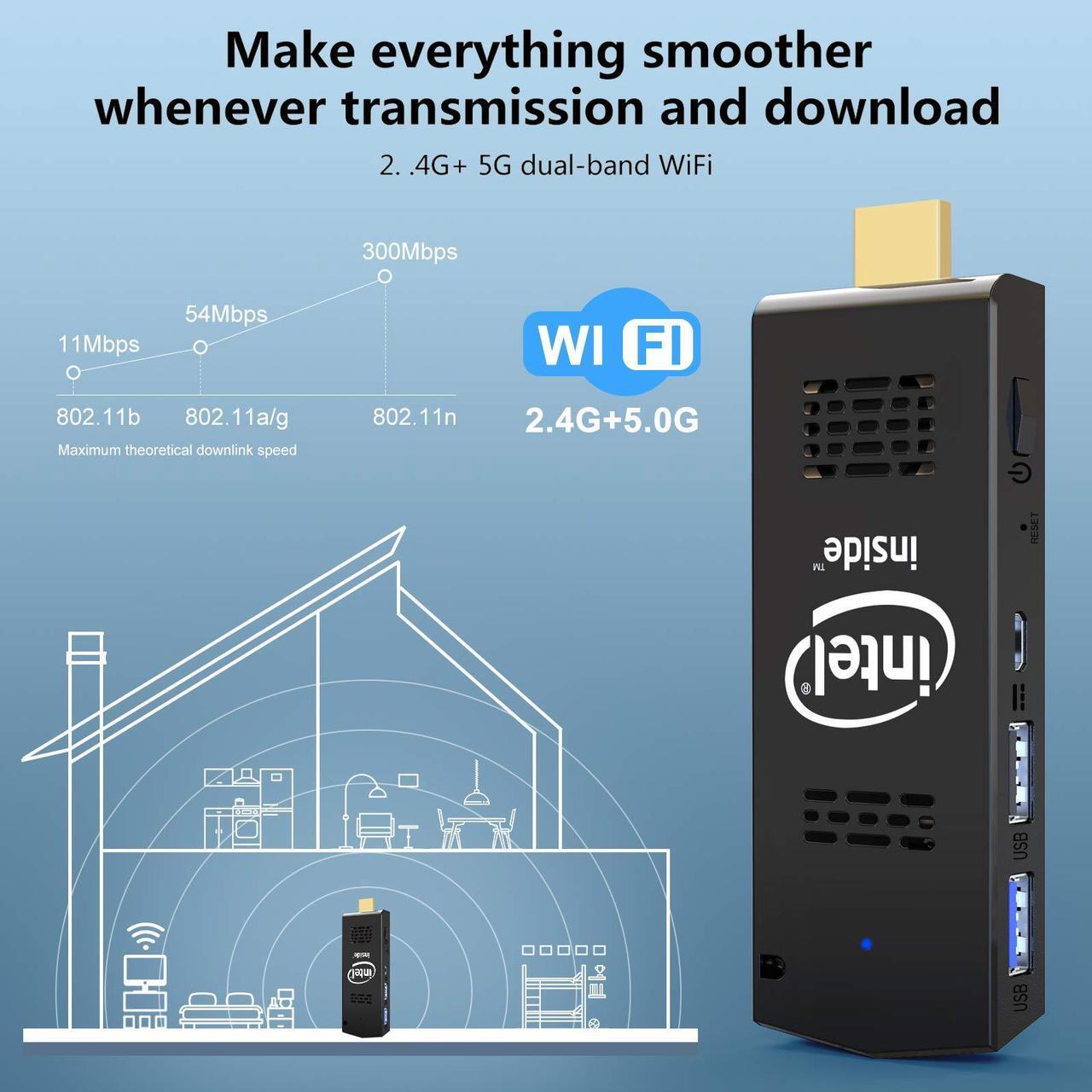 Alt view image 5 of 5 - PC Stick Mini Computer Stick 128GB ROM 4GB RAM with Intel Atom Z8350 & Windows 10 Pro Support Auto-On After Power Failure,Support 4K HD,Dual Band WiFi 2.4G/5G, BT 4.2