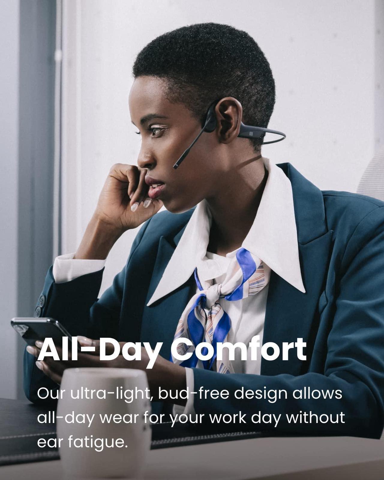 Alt view image 2 of 5 - Aftershokz OpenComm (Rebranded as Shokz OpenComm) Wireless Stereo Bone Conduction Bluetooth Headset with Noise-Canceling Boom Microphone for Office Home Business Trucker Drivers Commercial Use, Black