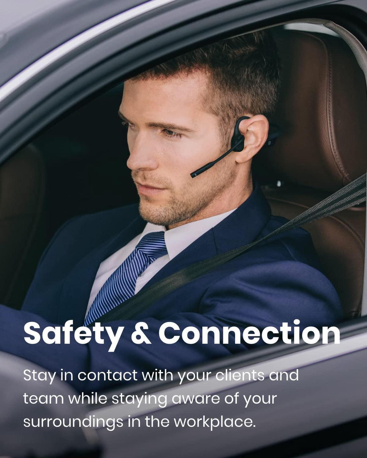 Alt view image 3 of 5 - Aftershokz OpenComm (Rebranded as Shokz OpenComm) Wireless Stereo Bone Conduction Bluetooth Headset with Noise-Canceling Boom Microphone for Office Home Business Trucker Drivers Commercial Use, Black