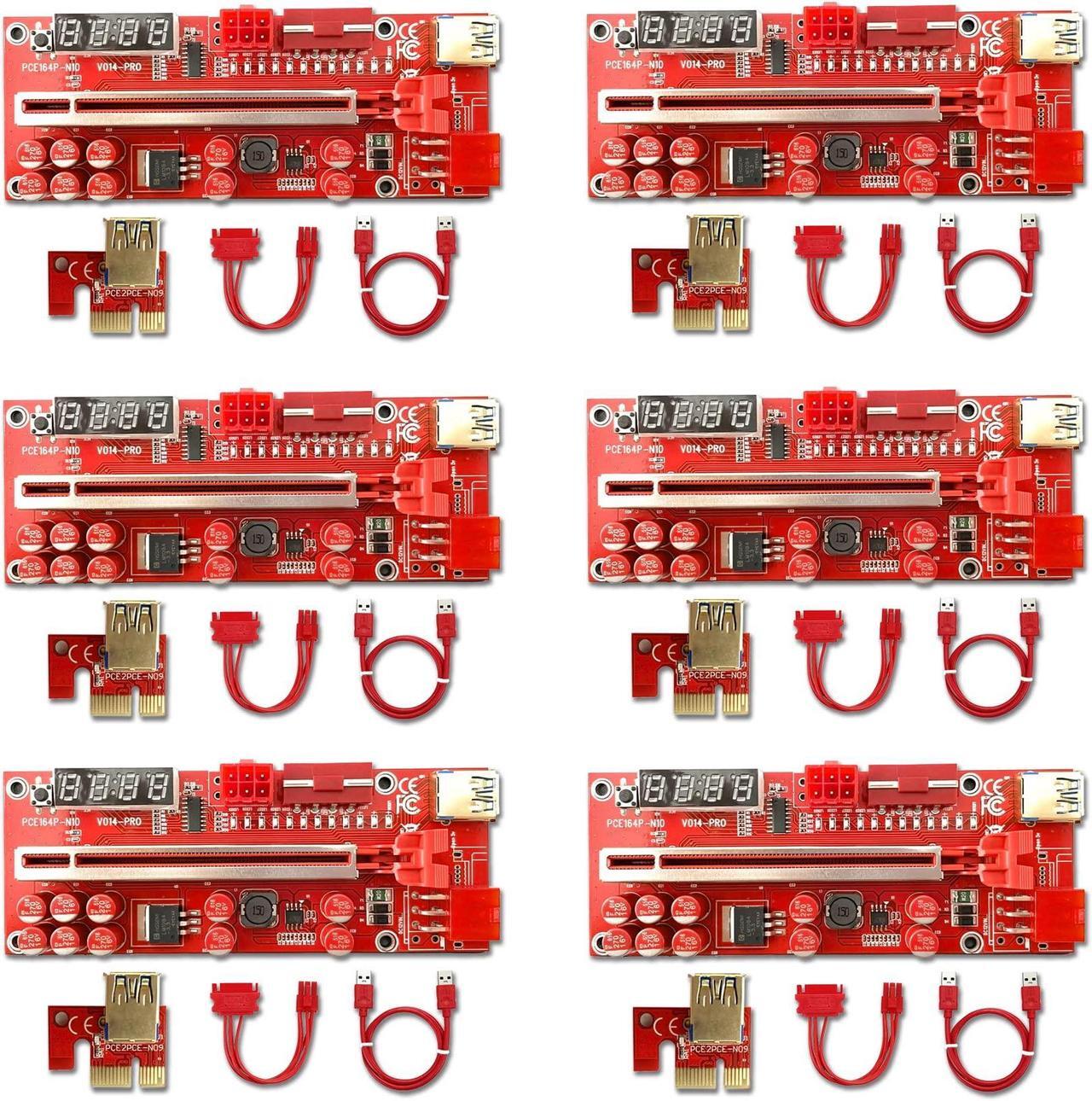 Main image of Pcie Riser Mining Card - GPU Risers V014 Pro PCI-Express 1X to 16X Riser Adapter with 10 Solid Capacitors for Bitcoin Ethereum BTC ETH Miner Rig (6 Pack)