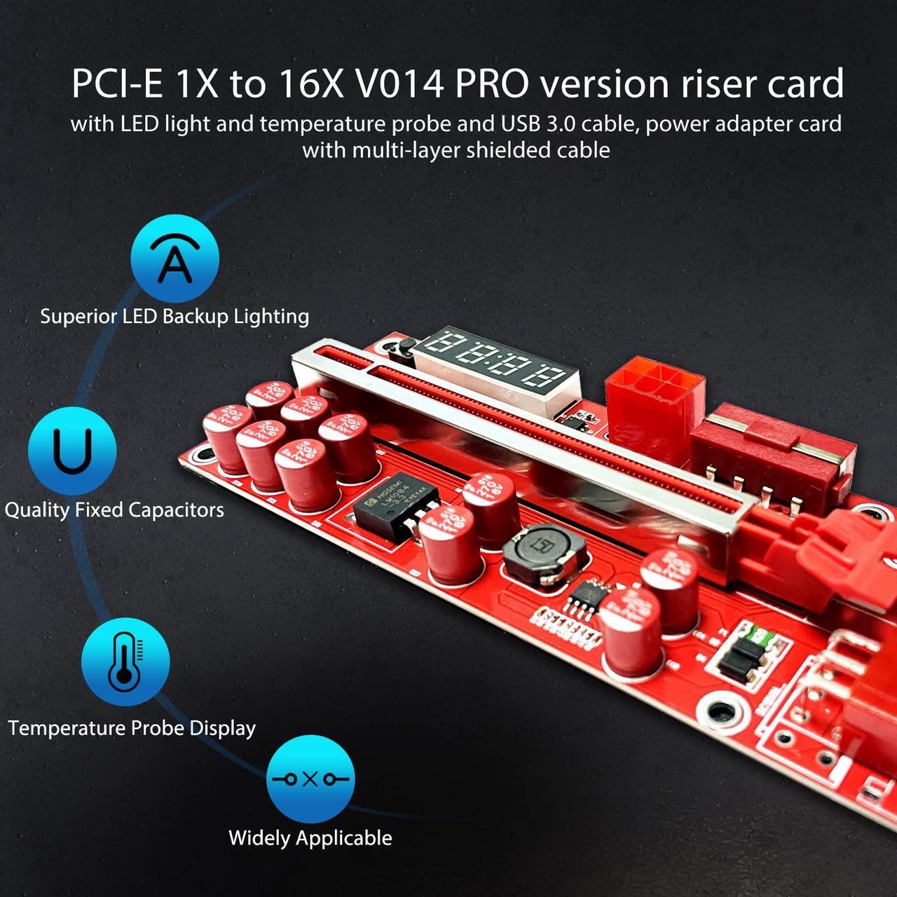 Alt view image 3 of 5 - Pcie Riser Mining Card - GPU Risers V014 Pro PCI-Express 1X to 16X Riser Adapter with 10 Solid Capacitors for Bitcoin Ethereum BTC ETH Miner Rig (6 Pack)
