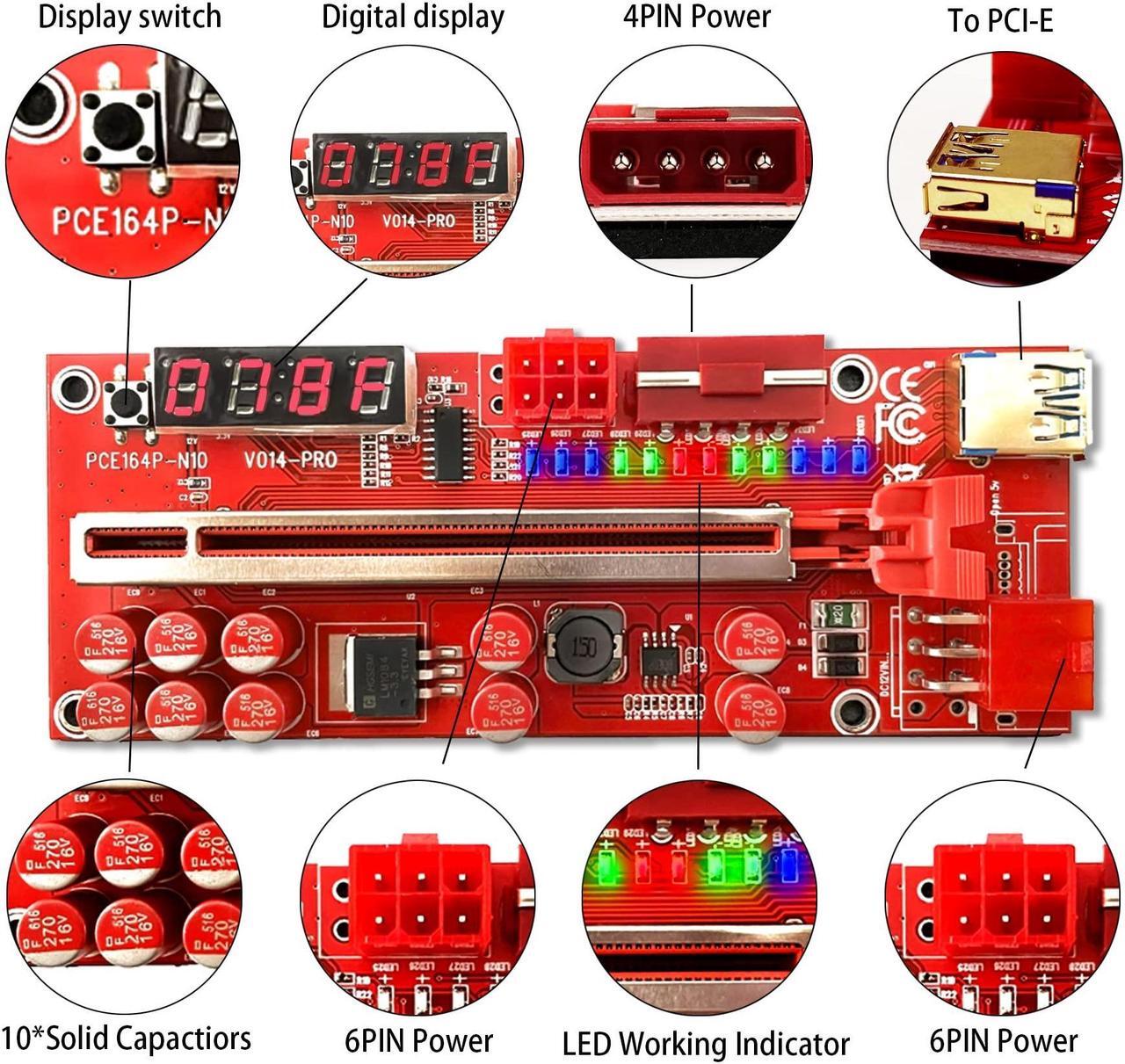 Alt view image 2 of 5 - Pcie Riser Mining Card - GPU Risers V014 Pro PCI-Express 1X to 16X Riser Adapter with 10 Solid Capacitors for Bitcoin Ethereum BTC ETH Miner Rig (6 Pack)