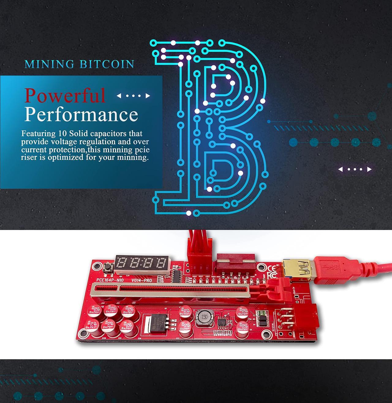 Alt view image 4 of 5 - Pcie Riser Mining Card - GPU Risers V014 Pro PCI-Express 1X to 16X Riser Adapter with 10 Solid Capacitors for Bitcoin Ethereum BTC ETH Miner Rig (6 Pack)