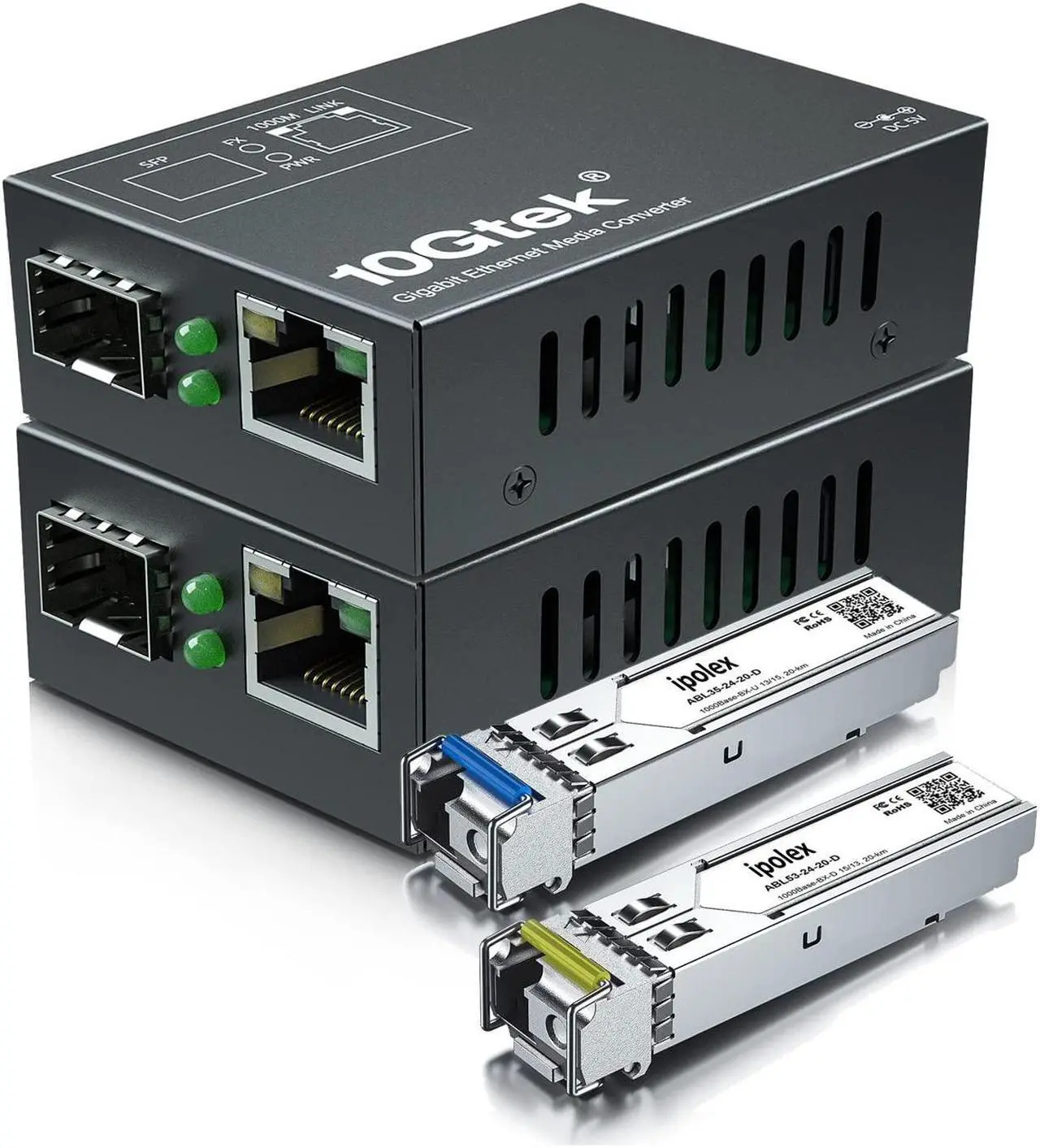 Main image of ipolex A Pair of Gigabit Single Mode Fiber Media Converter | Single Mode Single LC Fiber to Ethernet Media Converter| 10/100/1000M RJ45 to 1310nm SFP | Mini Size 2.71''*1.96''*0.98'' | Plug and Play