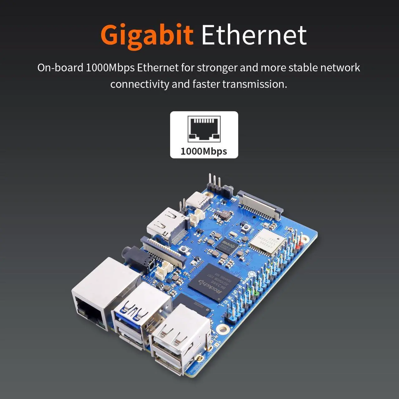 Alt view image 4 of 5 - Orange Pi 3B 2GB LPDDR4/4X Rockchip RK3566 Quad-Core 64-Bit Single Board Computer with eMMC Socket, Support WiFi 5 and Bluetooth, Development Board Run Android/Ubuntu/Debian(Pi 3B 2GB)