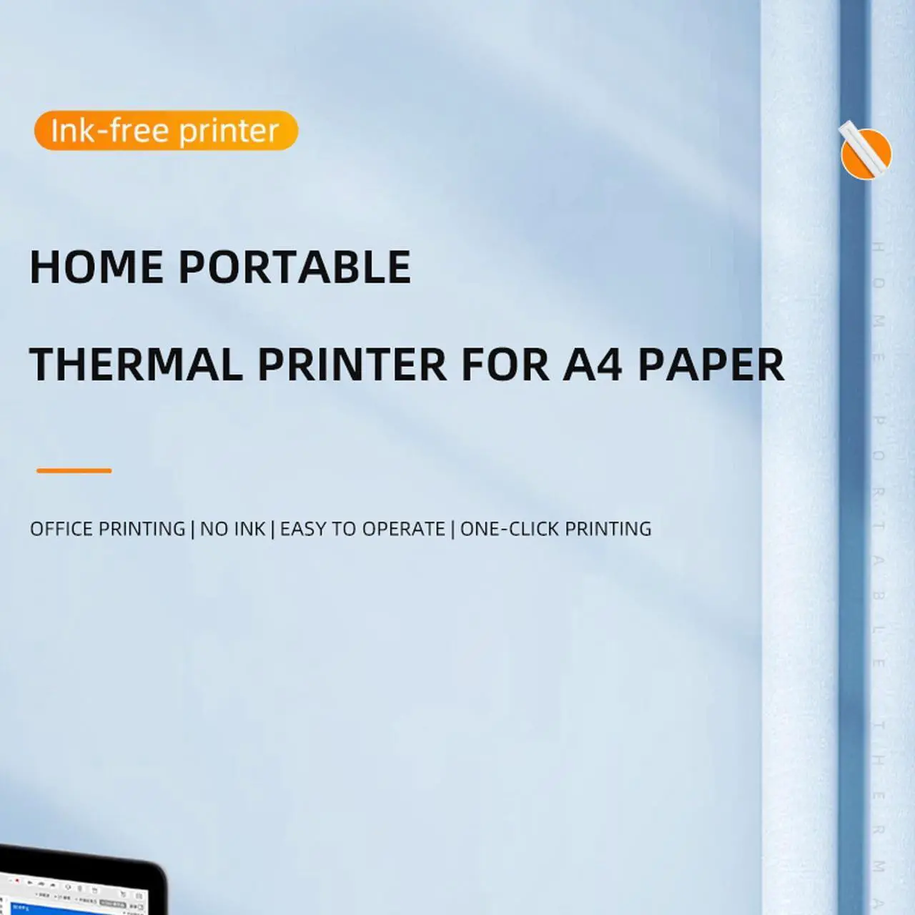 Alt view image 5 of 5 - Diydeg Portable Printer, A4 Wireless Bluetooth Thermal Printer, Inkless Mobile Printer for Travel, Home, Office, for iOS and for Android Phone & Laptop, Support 210mm 218mm Thermal Paper