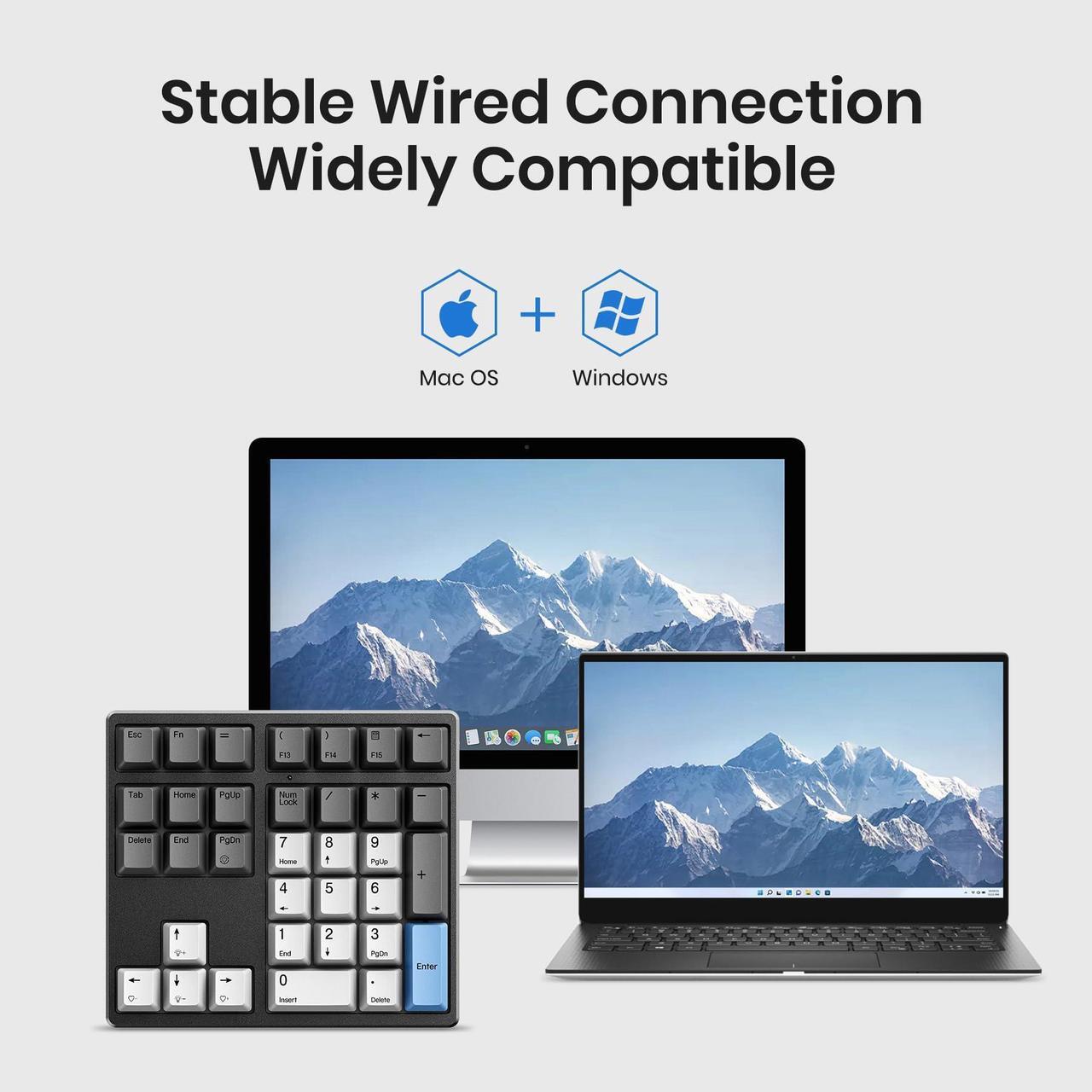 Alt view image 3 of 5 - Kisnt Mechanical Number Pad, 34 Key Hot Swappable Numpad with Gateron Switches Wired USB Numeric Keypad with PBT Keycaps White Backlit Keypad for Laptop, Mac, PC Desktop (Brown Switch)