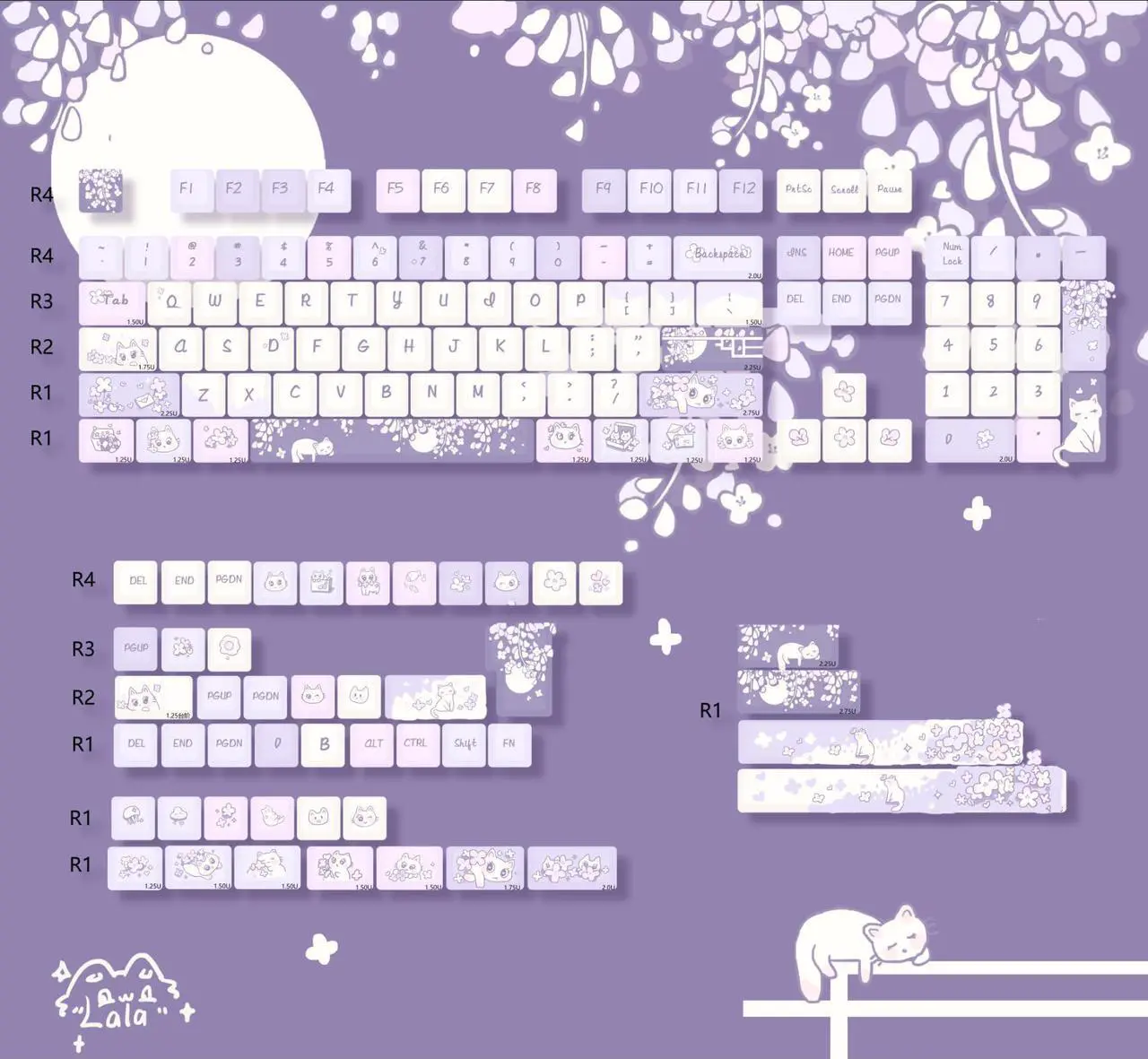 Main image of GK GAMAKAY 150 Keys Purple&White Keycaps Set, Cherry Profile PBT Five-Sided Thermal Sublimation Keycap for 61/64/68/75/80/84/87/98/104/108/Alice Layout Mechanical Gaming Keyboard (Purple&White)