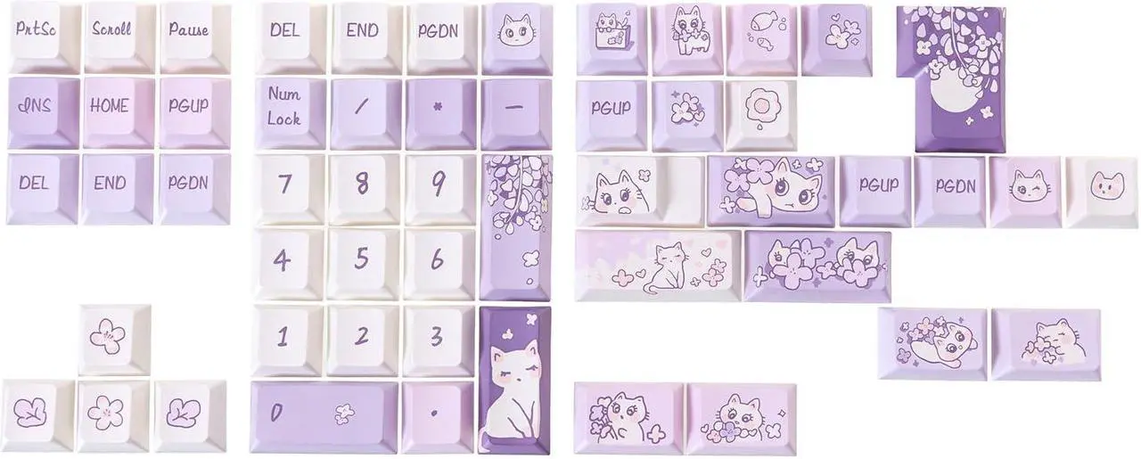 Alt view image 4 of 5 - GK GAMAKAY 150 Keys Purple&White Keycaps Set, Cherry Profile PBT Five-Sided Thermal Sublimation Keycap for 61/64/68/75/80/84/87/98/104/108/Alice Layout Mechanical Gaming Keyboard (Purple&White)