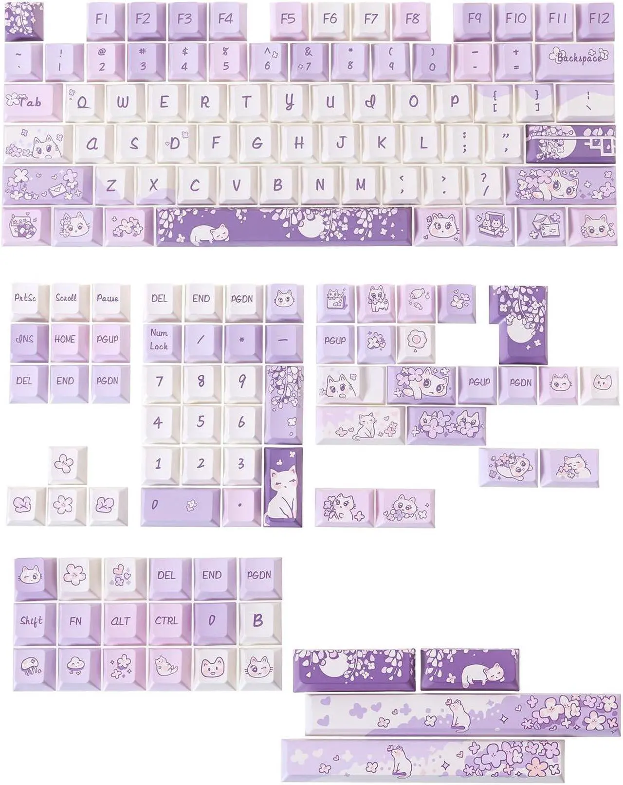 Alt view image 2 of 5 - GK GAMAKAY 150 Keys Purple&White Keycaps Set, Cherry Profile PBT Five-Sided Thermal Sublimation Keycap for 61/64/68/75/80/84/87/98/104/108/Alice Layout Mechanical Gaming Keyboard (Purple&White)