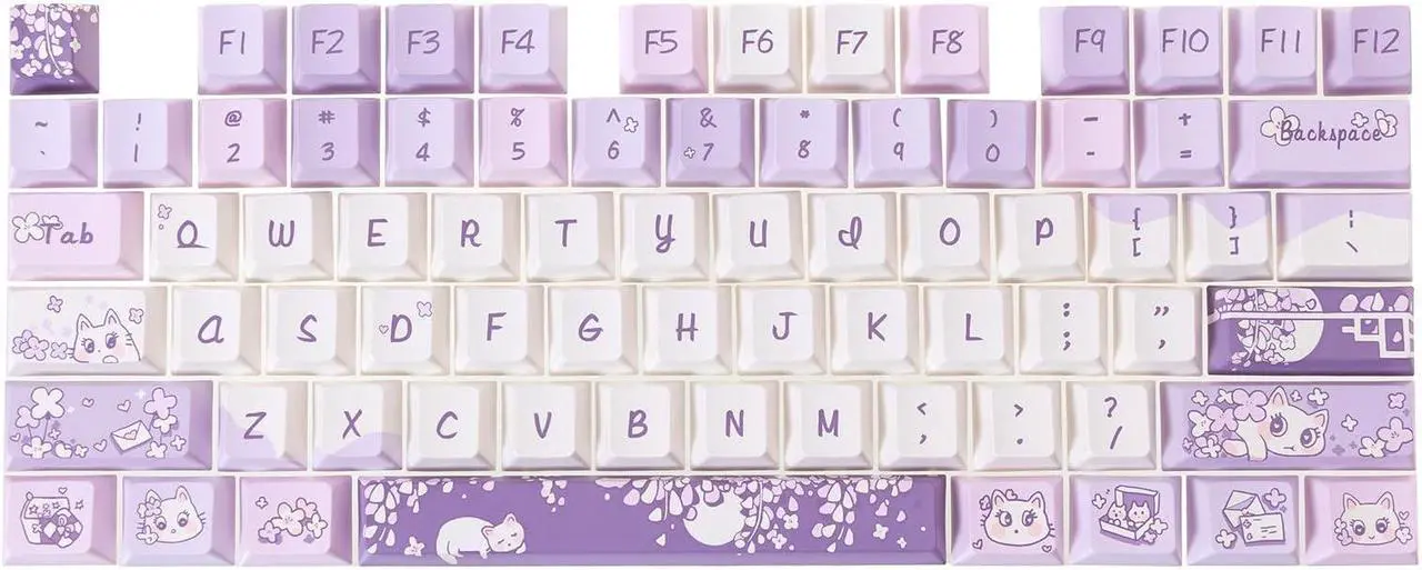 Alt view image 3 of 5 - GK GAMAKAY 150 Keys Purple&White Keycaps Set, Cherry Profile PBT Five-Sided Thermal Sublimation Keycap for 61/64/68/75/80/84/87/98/104/108/Alice Layout Mechanical Gaming Keyboard (Purple&White)
