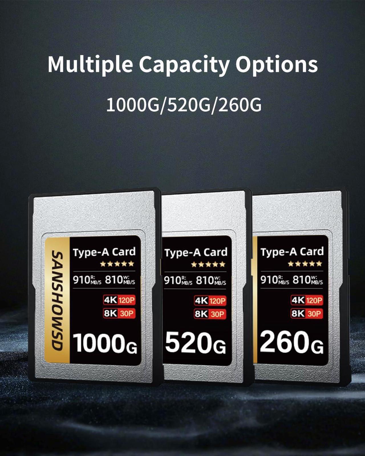 Alt view image 3 of 5 - SANSHOWSD CFexpress Type A Memory Card, Up to 910MB/s Read & 810MB/s Write for 4K 8K Recording RAW Video& Photo, Compatible with Sony Alpha&FX Cameras, Supports PCle 3.0 (Gold, 260GB)