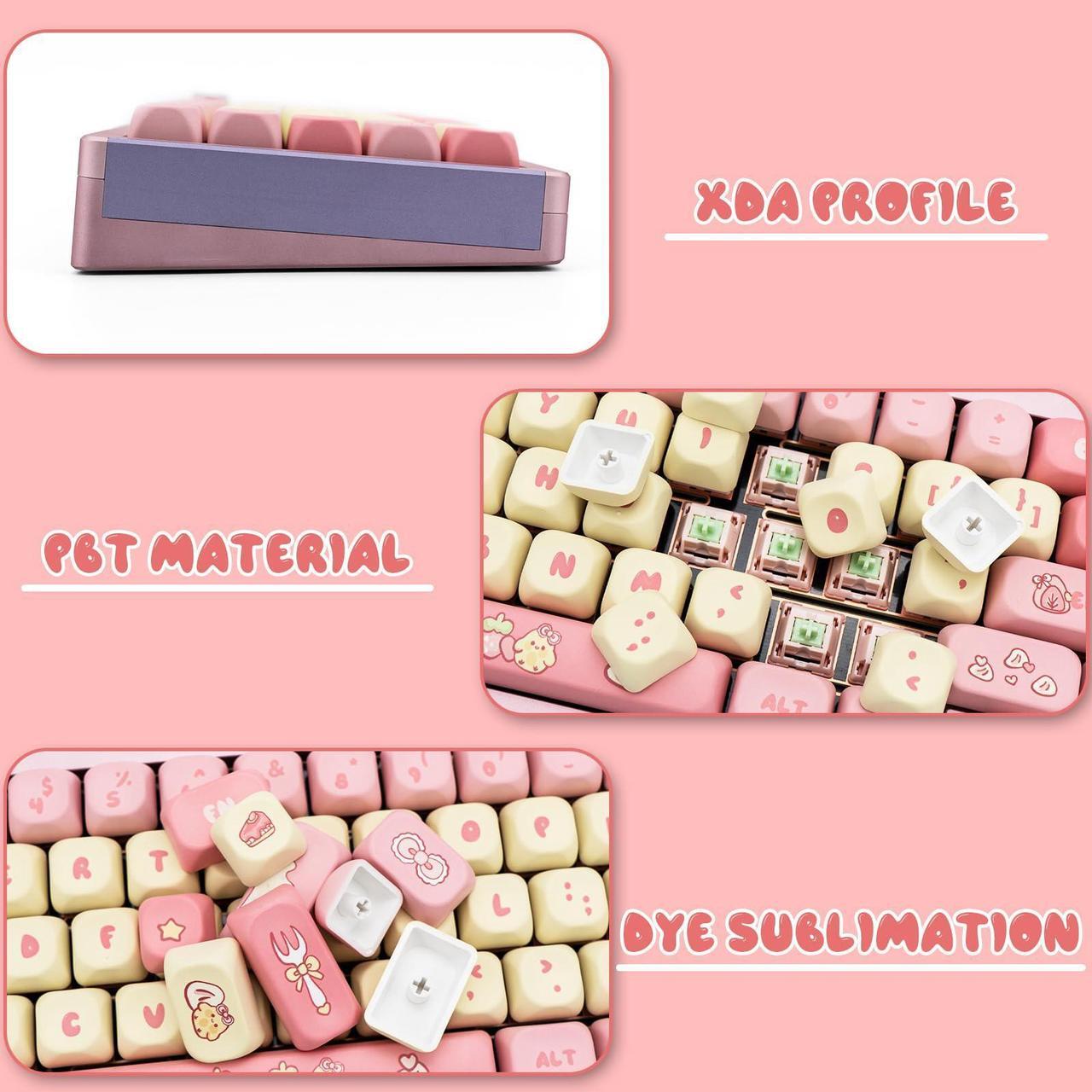 Alt view image 3 of 5 - GEKUCAP PBT Cute Pink Yellow Keycaps 136 Keys XOA Keycaps Dye Sublimation Custom Keycaps Set Round Profile for Cherry MX Switches Mechanical Gaming Keyboards(Strawberry Chick Theme)