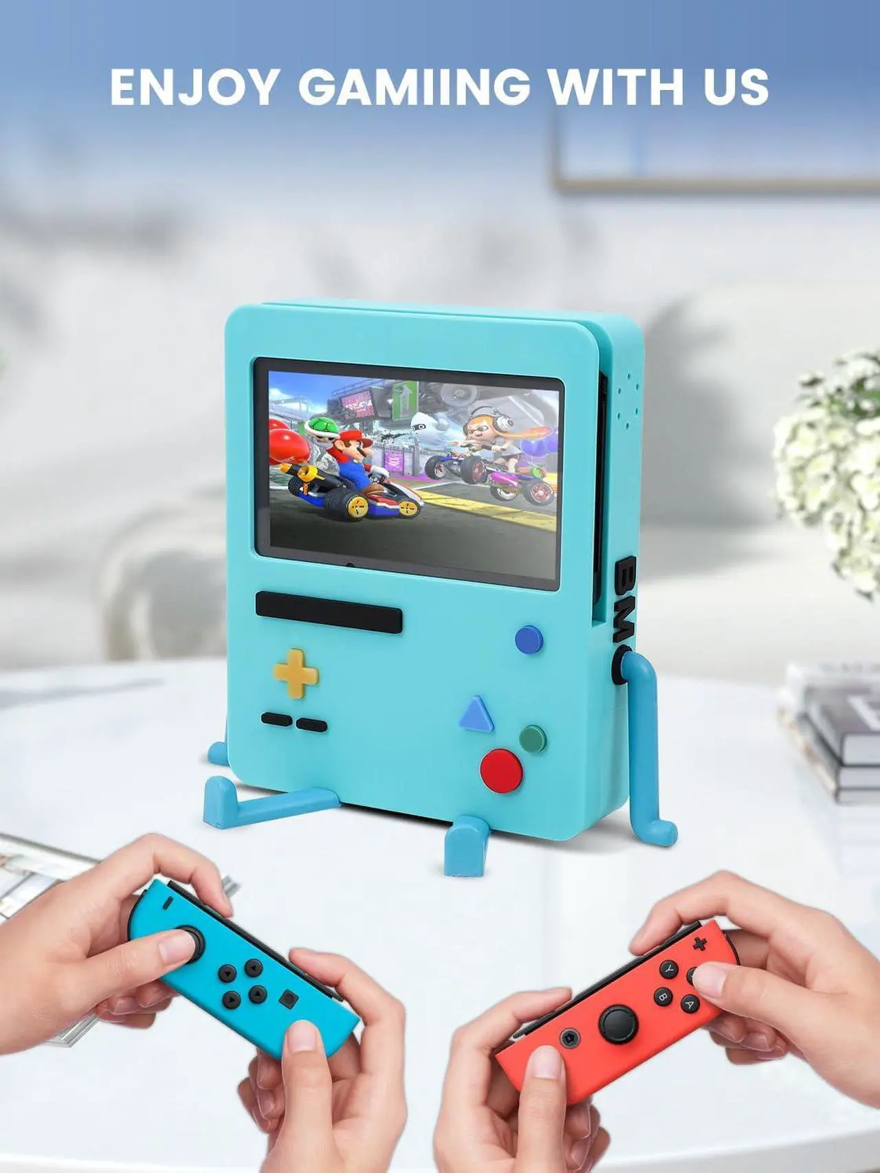 Alt view image 2 of 5 - OrnaZest Console Stand for Nintendo Switch, Fun Gift Holder with Cooling Fan Compatible with Nintendo Switch OLED Accessories Gamer Desk Switch Dock Cute Gaming Case Decor Gift Men Women Kids, Blue