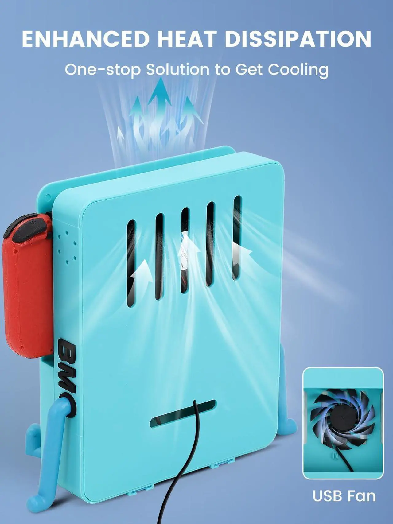 Alt view image 3 of 5 - OrnaZest Console Stand for Nintendo Switch, Fun Gift Holder with Cooling Fan Compatible with Nintendo Switch OLED Accessories Gamer Desk Switch Dock Cute Gaming Case Decor Gift Men Women Kids, Blue