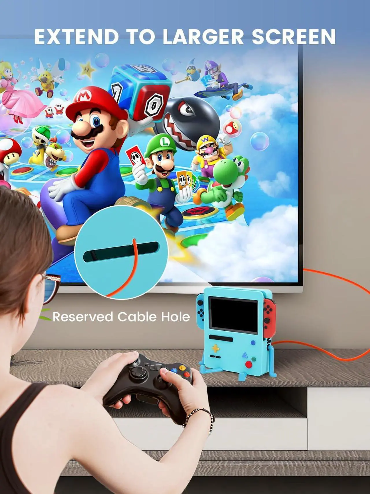 Alt view image 4 of 5 - OrnaZest Console Stand for Nintendo Switch, Fun Gift Holder with Cooling Fan Compatible with Nintendo Switch OLED Accessories Gamer Desk Switch Dock Cute Gaming Case Decor Gift Men Women Kids, Blue