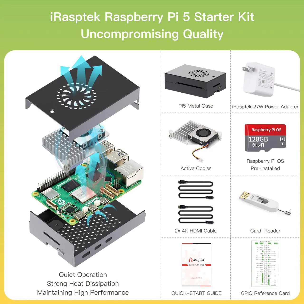 Alt view image 3 of 5 - iRasptek Raspberry Pi 5 Starter Kit 8GB RAM-Pre-Loaded with 128GB Edition Raspberry Pi OS (Aluminum Case)