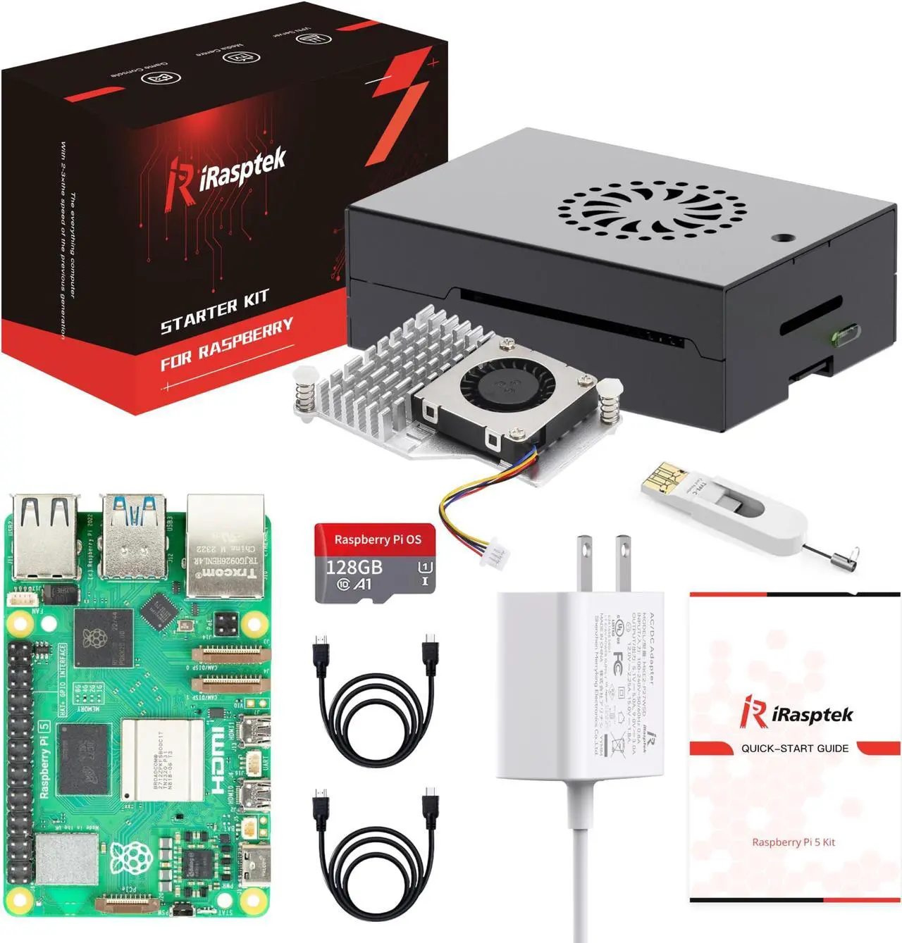Main image of iRasptek Raspberry Pi 5 Starter Kit 8GB RAM-Pre-Loaded with 128GB Edition Raspberry Pi OS (Aluminum Case)