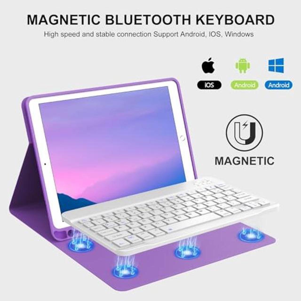 Alt view image 5 of 5 - KVAGO Keyboard Case for iPad 9.7 inch, Compatible with iPad 6th Gen,iPad 5th Gen, iPad Pro 9.7 inch, iPad Air 2, iPad Air, Wireless Bluetooth Keyboard, Protective Folio Cover with Pencil Holder Purple