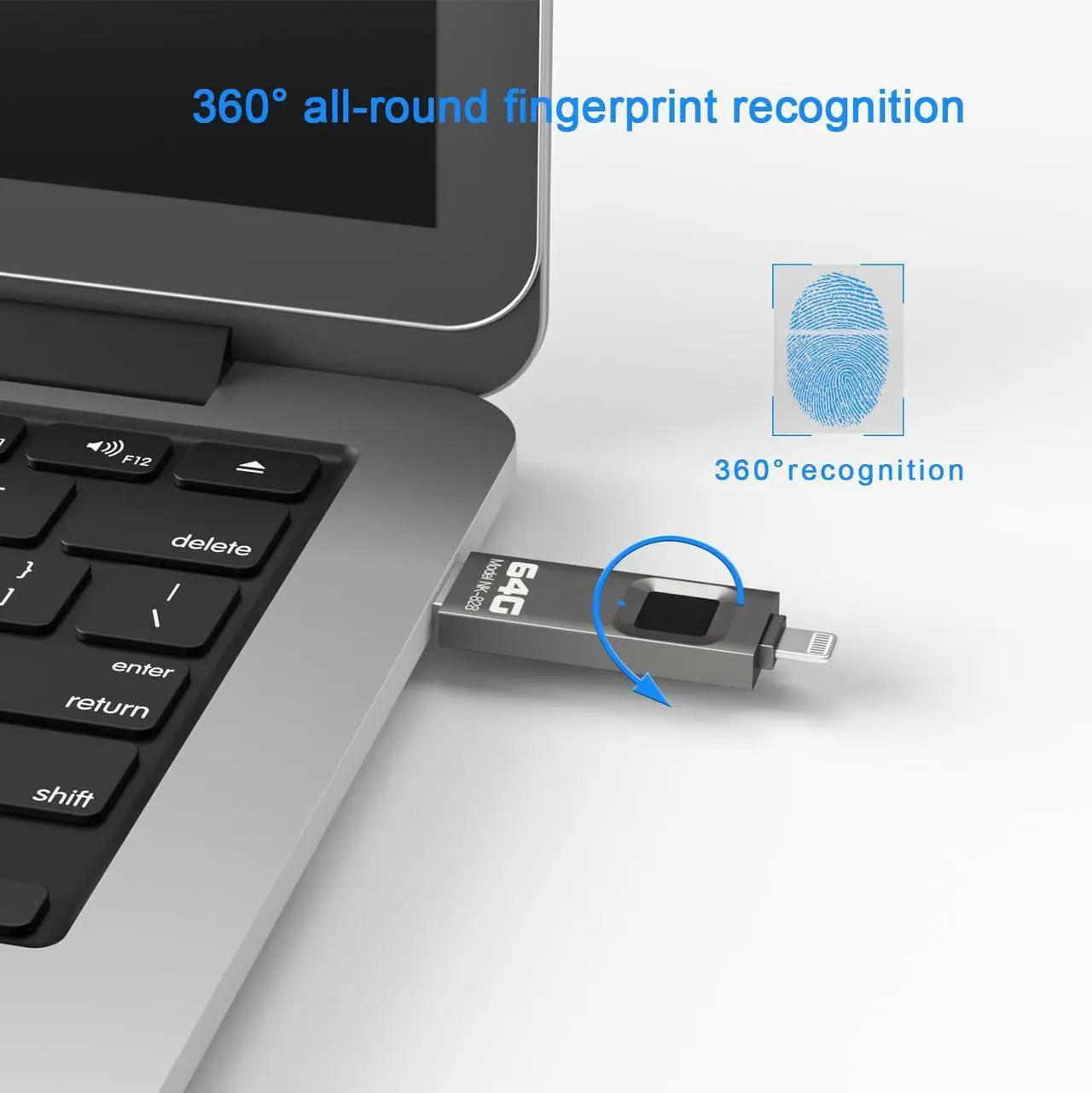 Alt view image 3 of 5 - Encrypted USB Drive,Fingerprint Flash Drive,Secure Password Protected U Disk, USB Memory Stick, USB Thumb Drive,Encryption Storage for iPhone/iPad/iPadmini/Mac/PC(64G)