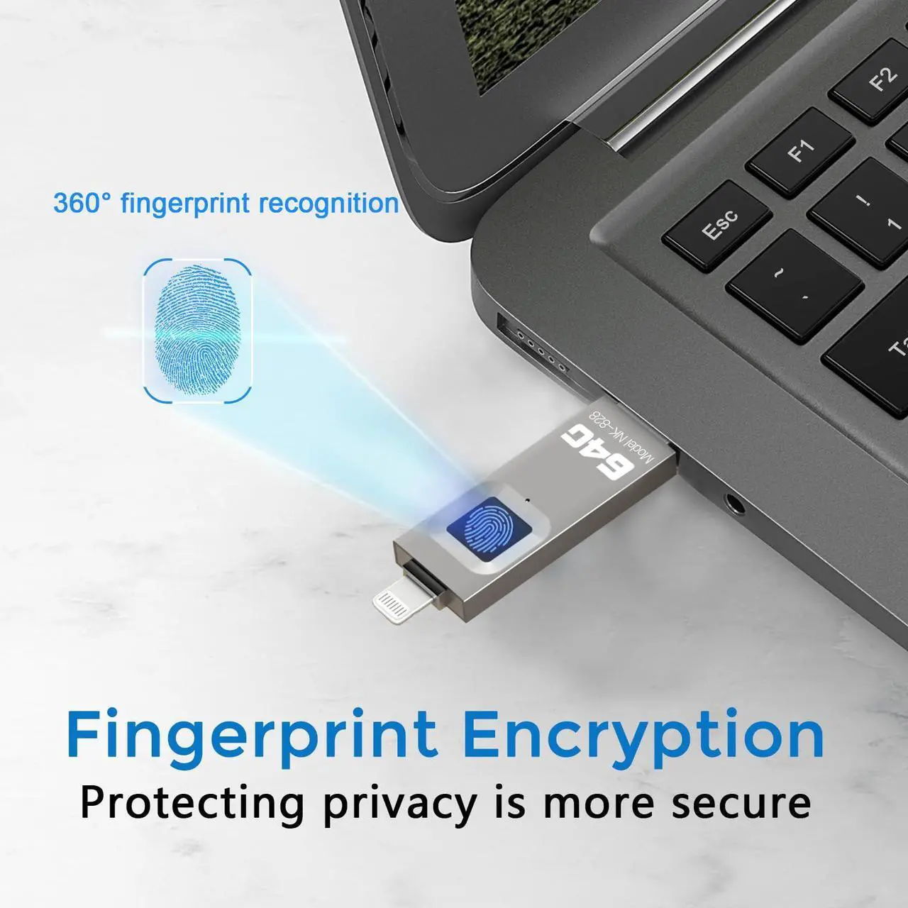 Alt view image 2 of 5 - Encrypted USB Drive,Fingerprint Flash Drive,Secure Password Protected U Disk, USB Memory Stick, USB Thumb Drive,Encryption Storage for iPhone/iPad/iPadmini/Mac/PC(64G)