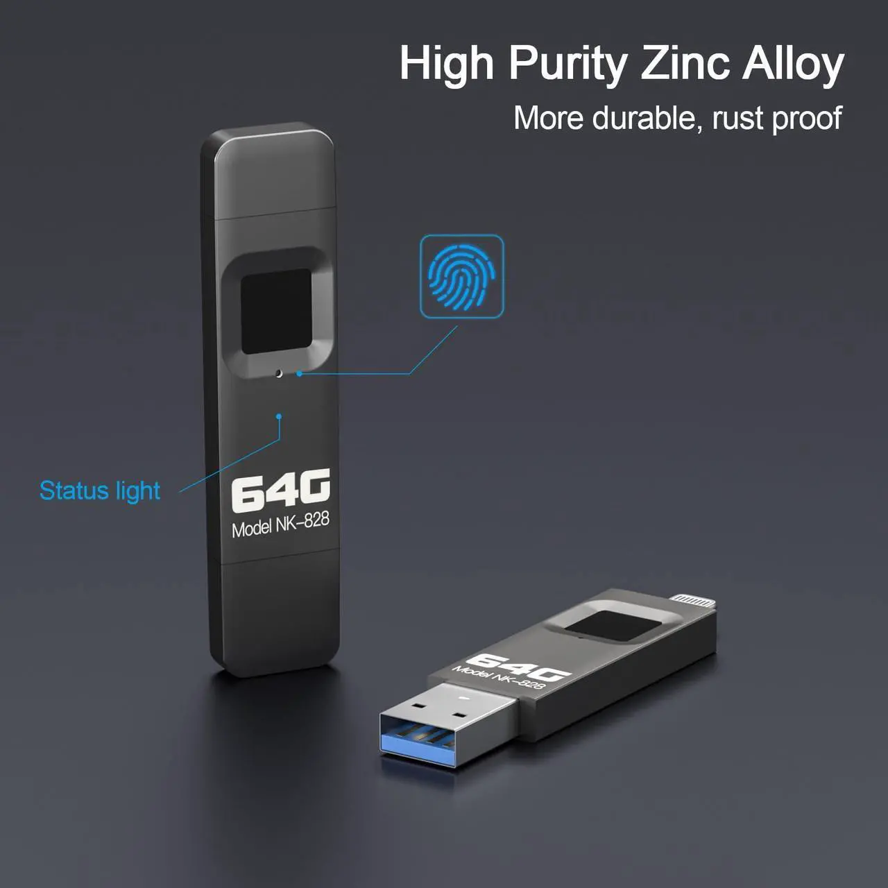 Alt view image 5 of 5 - Encrypted USB Drive,Fingerprint Flash Drive,Secure Password Protected U Disk, USB Memory Stick, USB Thumb Drive,Encryption Storage for iPhone/iPad/iPadmini/Mac/PC(64G)