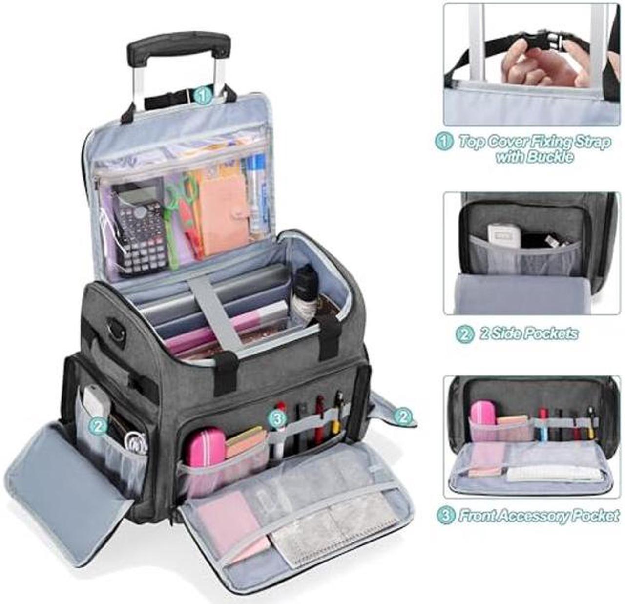 Alt view image 3 of 5 - CURMIO Rolling Teacher Bag with Scalable File Organizer Compartment and Bottom Support Board, Teacher Tote Bag with Wheels for Teaching, Craft, Business Travel, Gray (Patented Design)