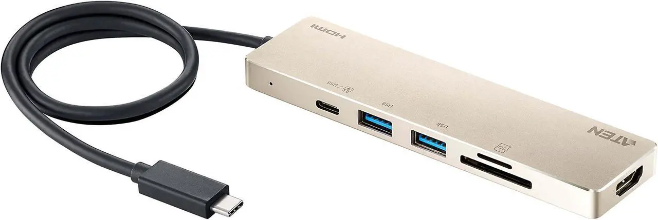 Main image of ATEN UH3239 4K 6 Ports USB C 6-in-1 Portable Mini Docking Station USB C Port Thunderbolt 3, HDMI, SD, Micro SD Card, USB 3.2 60W PD 2.0 for Laptop Tablet Smartphones for Windows and MacBook