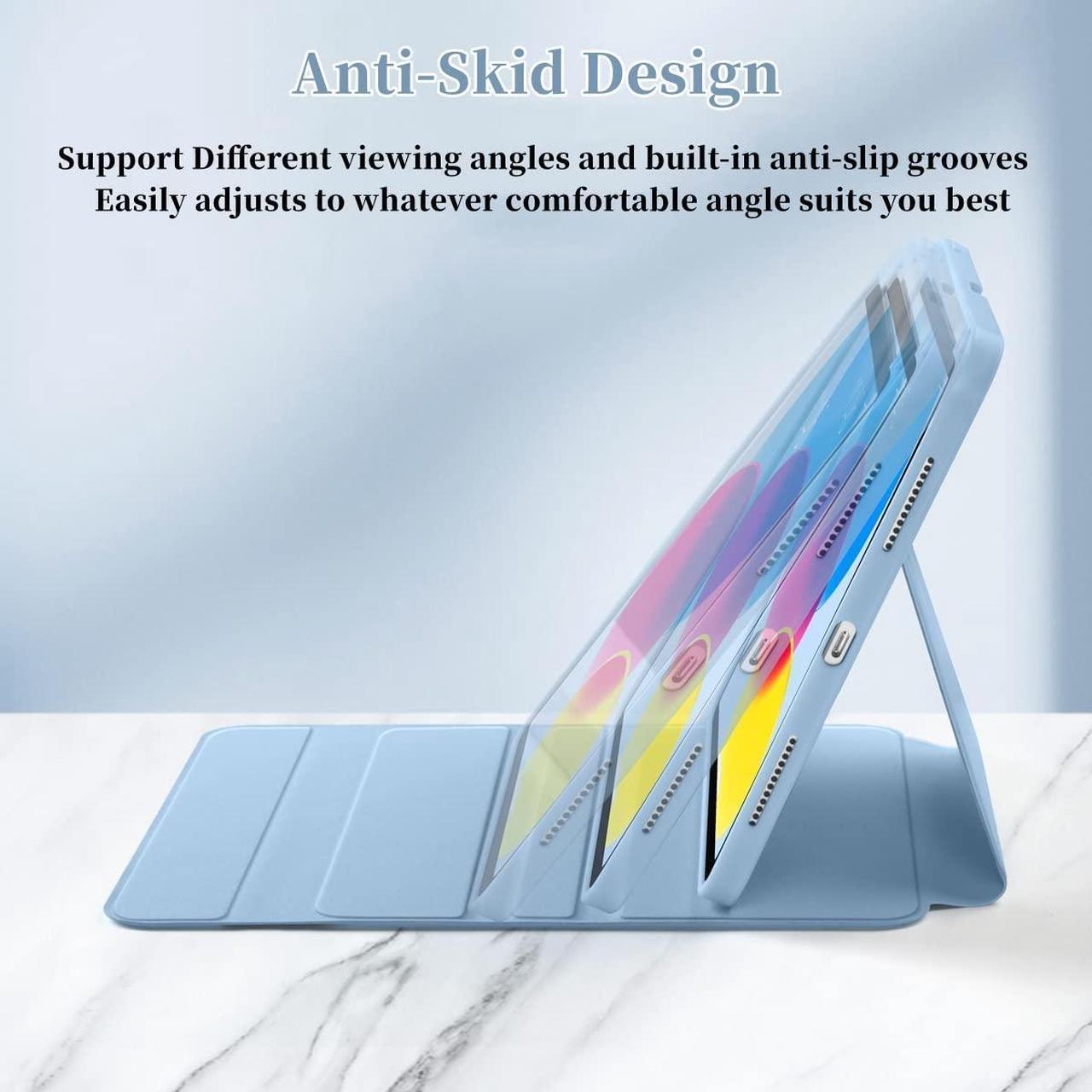 Alt view image 4 of 5 - AnMengXinLing Rotatable Case with Keyboard for iPad Air 11 Inch (M2)/Air6/Air 5th/Air4th Generation, Round Keys Detachable Keyboard Case with Pencil Holder (B Style-Black)
