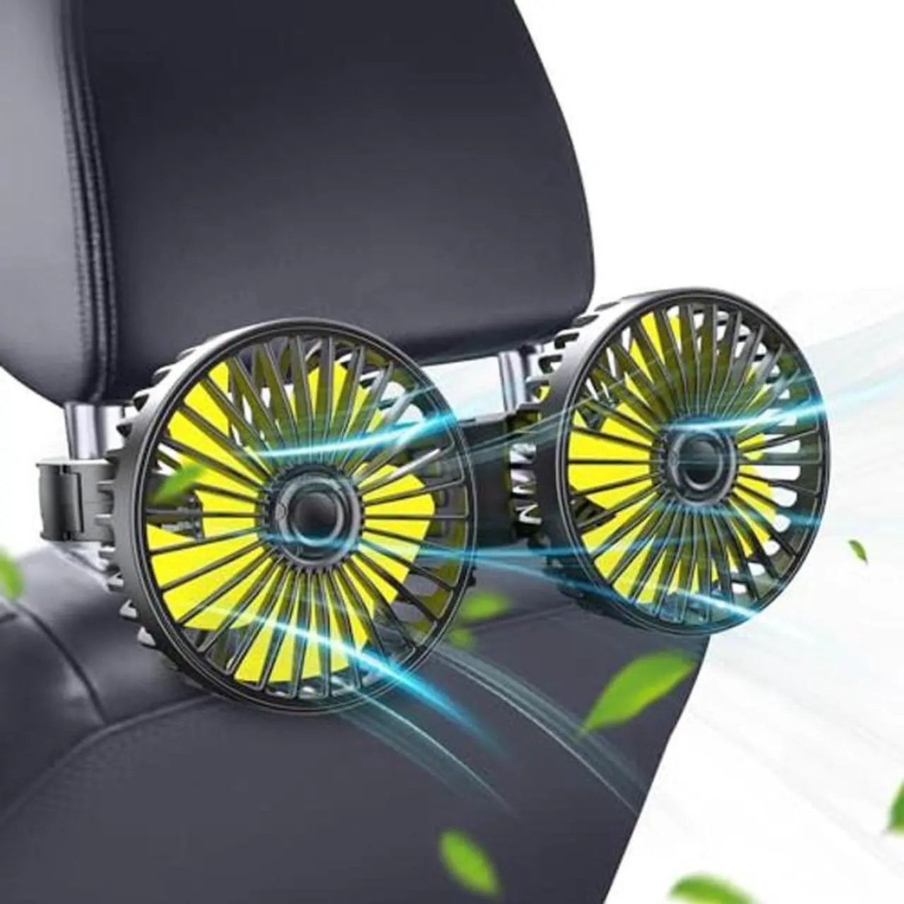 Main image of Car Fan, Dual Heads Car Fan for Backseat USB Car Rear Seat Fan Car Cooling Fan, 3 Speeds 360deg Rotatable Strong Wind Portable USB Fan with Adjustable Clip Electric Car Fans for Vehicles RV SUV Truck