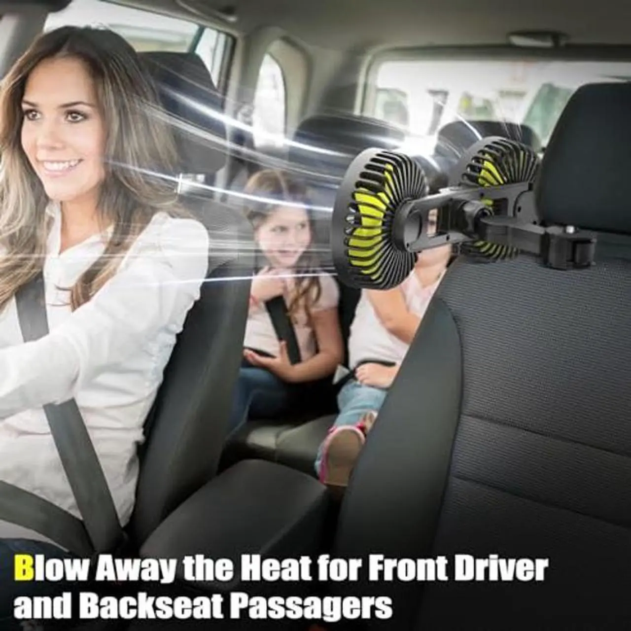 Alt view image 2 of 5 - Car Fan, Dual Heads Car Fan for Backseat USB Car Rear Seat Fan Car Cooling Fan, 3 Speeds 360deg Rotatable Strong Wind Portable USB Fan with Adjustable Clip Electric Car Fans for Vehicles RV SUV Truck