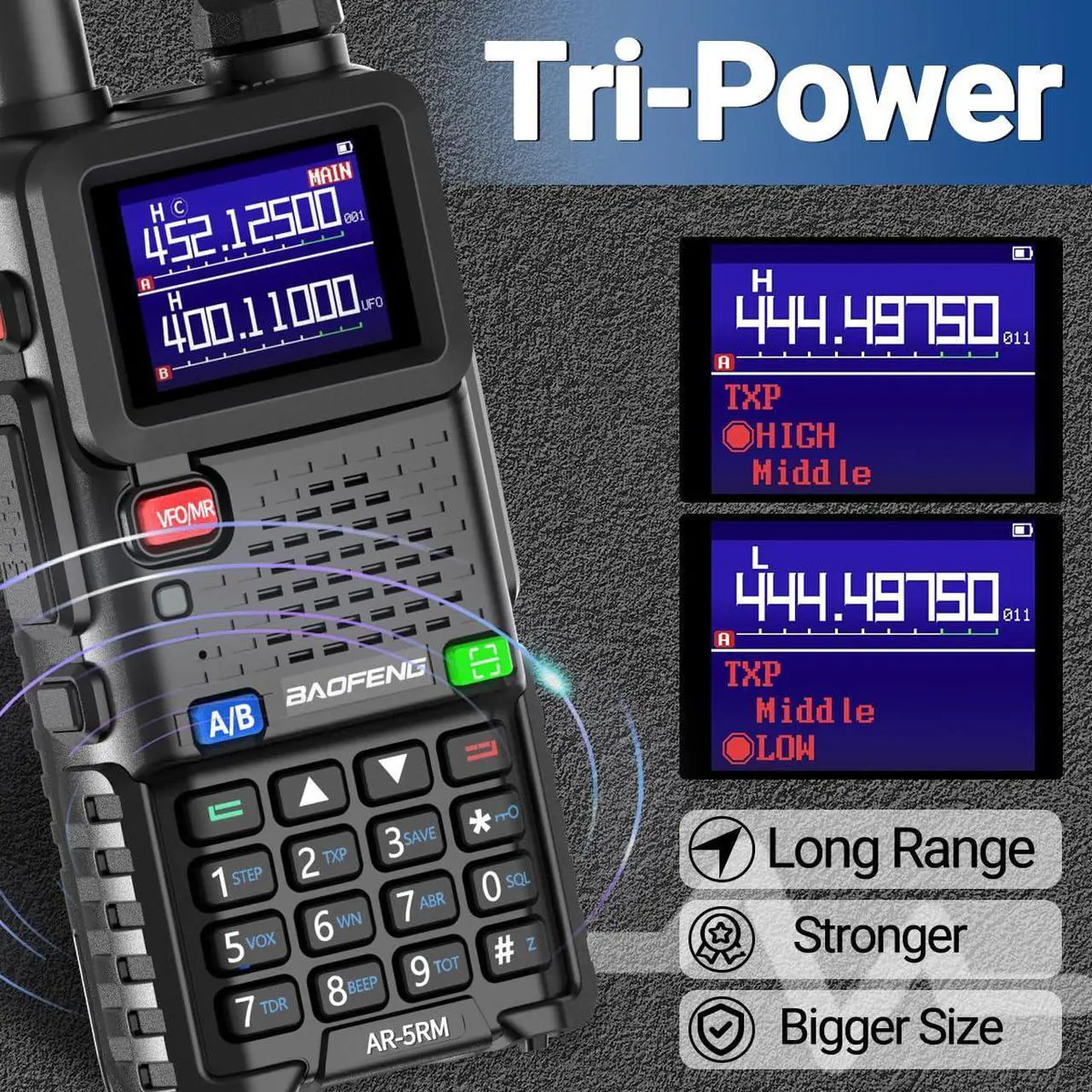Alt view image 4 of 5 - BaoFeng Radio 10W Ham Radio Long Range AR-5RM Handheld Two Way Radio NOAA Weather Receiver Rechargeable UV-5R Walkie Talkies, Copy Frequency 999CH with Type C Charging 2500mAh Battery (2 Pack)
