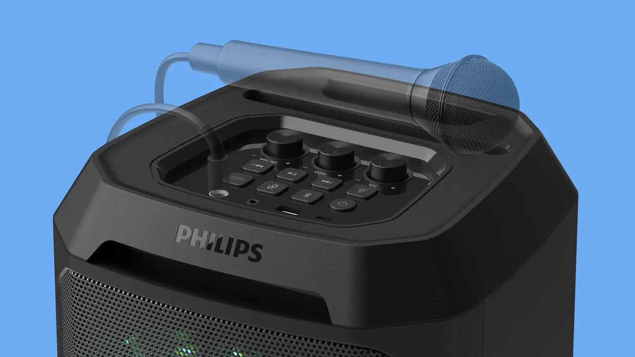 Alt view image 2 of 5 - Philips Bluetooth Party Speaker, Dynamic Bass Boost, Bluetooth and Aux-in, Karaoke Microphone Input, Wireless pairing for stereo sound, Up to 7 Hours battery, Built-in carry handle, USB-C TAX2208